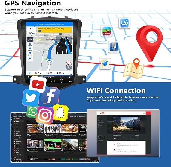 2G+64G Car Radio for Chevrolet Chevy Cruze 2010-2015 with Wireless CarPlay Android Auto 9 Touchscreen Head Unit Android 13 Car Stereo with AHD Backup Camera GPS Navigation Bluetooth FM WiFi
