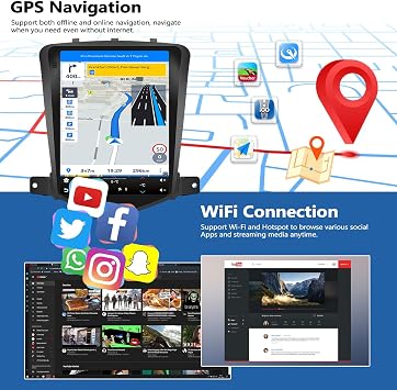 2G+64G Car Radio for Chevrolet Chevy Cruze 2010-2015 with Wireless CarPlay Android Auto 9 Touchscreen Head Unit Android 13 Car Stereo with AHD Backup Camera GPS Navigation Bluetooth FM WiFi
