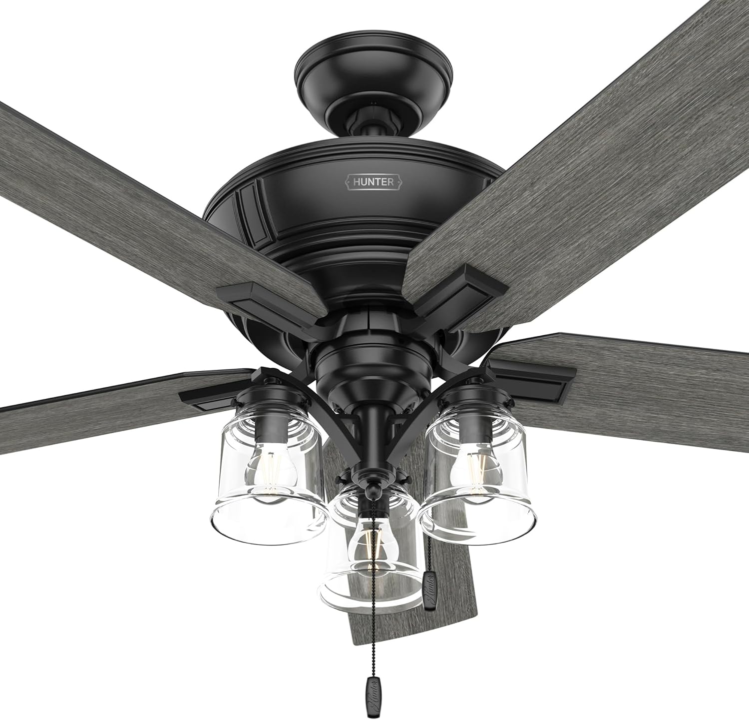 Hunter Fan 54 Inch Traditional Matte Black Finish Indoor Ceiling Fan With LED Light Kit and Pull Chain (Renewed)