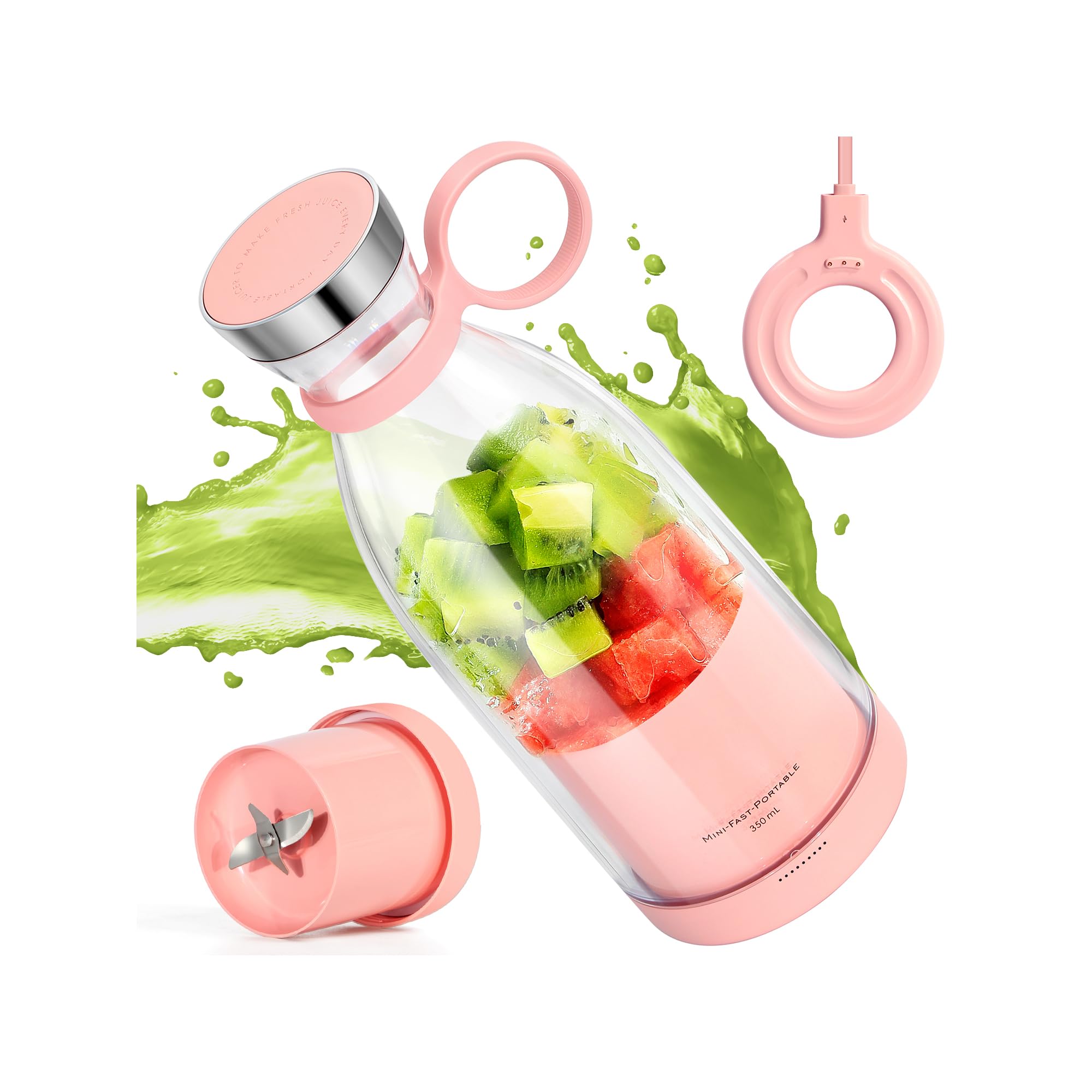 Portable Blender, 350 ml Fashion Portable Blender for Shakes and Smoothies, Magnetic USB Fast Charge, Mini Bottle, for Travel, Outdoor, Gym, Office