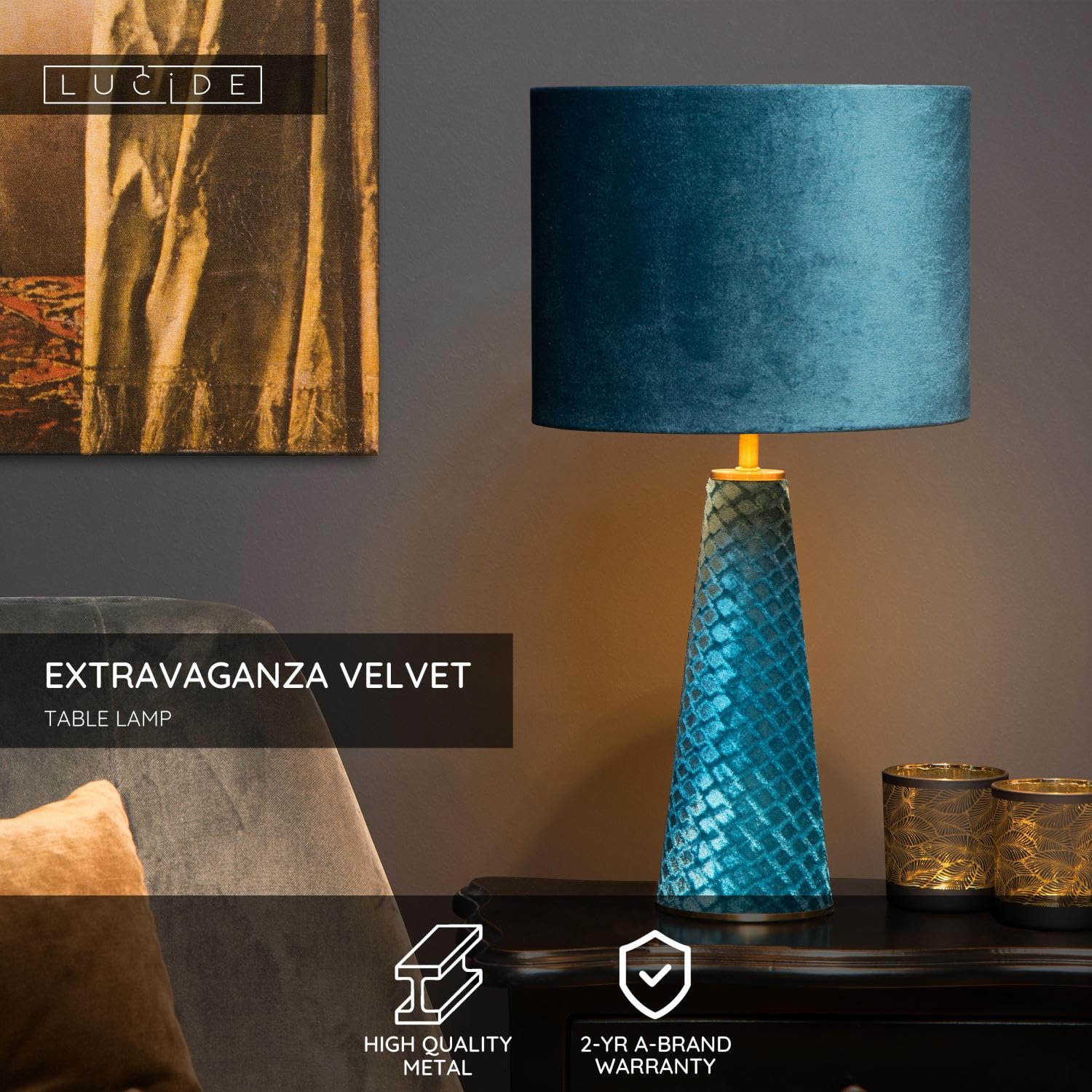 LUCIDE EXTRAVAGANZA VELVET - Tischlampe - Ø 25 cm - 1xE27 - Türkis