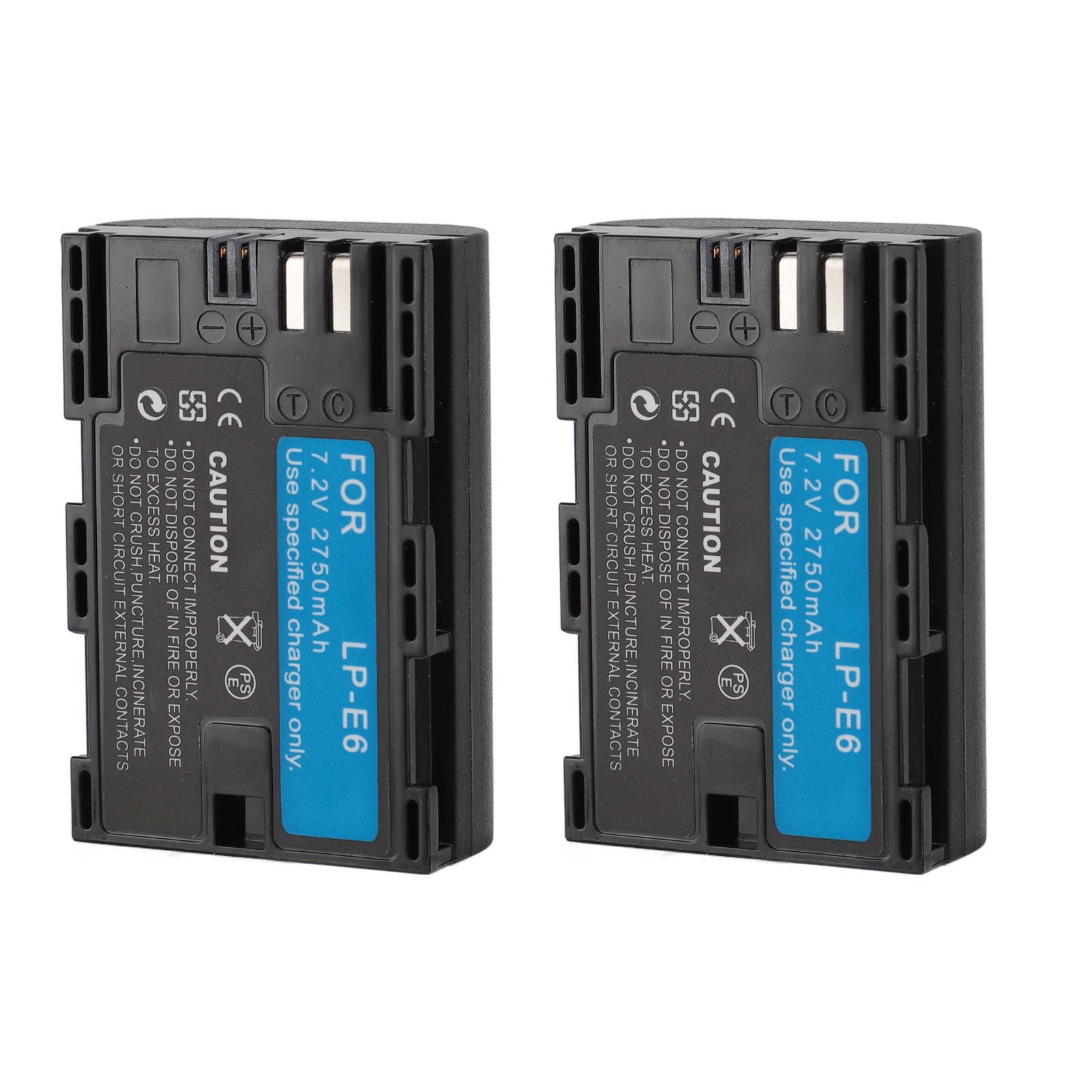 2 Batteries Li-ION Rechargeables LP-E6/LP-E6N 7.2V 2750mAh, pour Appareils Photo R5 R6 90D 60D 70D 80D 5D II 5D III 5D IV 5Ds 6D 6D II 7D 7D Mark II