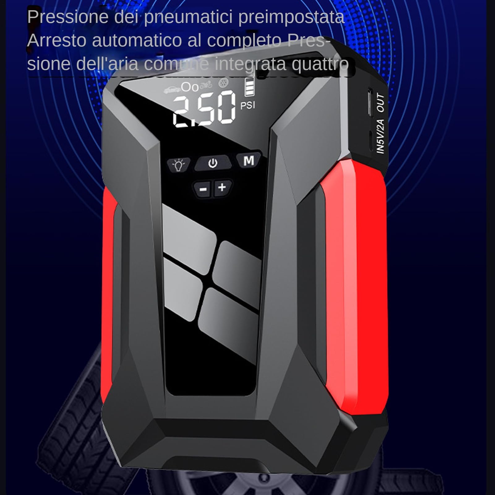 Avviatore Di Emergenza Per Batteria Auto Carica Batterie Auto Compatto | Alimentatore Auto a Lunga Durata con Accessorio Gonfia Pneumatici per Viaggi e Emergenze