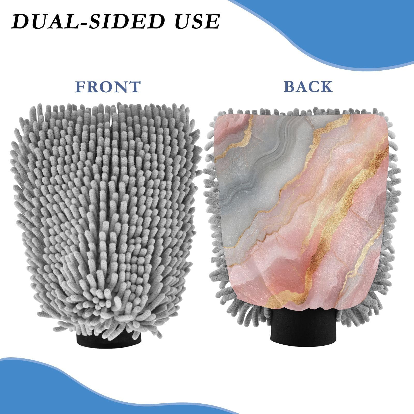 STAYTOP Beautiful Marble Texture Car Wash Mitt Microfiber, 2Pcs Scratch Free Lint-Free, Premium Chenille Microfiber Mitt Car Wash Brush-M
