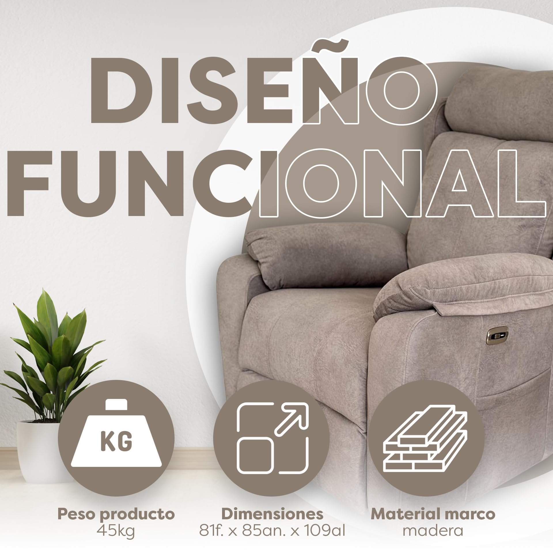Genérico Home&Sofas SI | Sillón Relax Reclinable Eléctrico Tapizado En Tela Sillón Relax Reclinable Eléctrico | Ideal para Sala, Comedor U Oficina | Sillones Reclinables Confortables