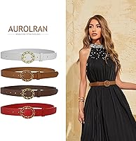 Vista 103 de Cinturón de cuero clásico con hebilla de metal para mujer con vestido de jeans Aah-negro-clásico