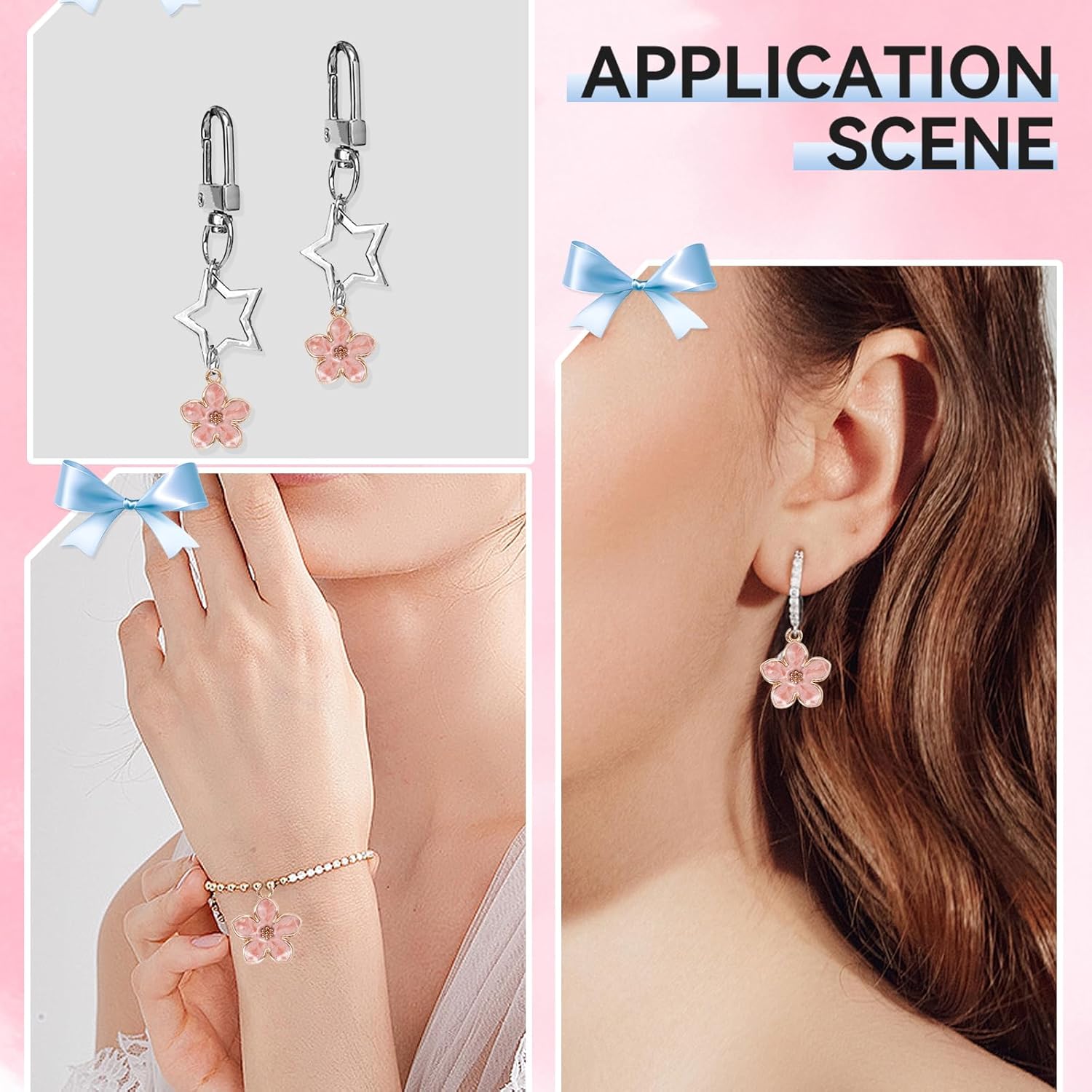 40 Pcs Cherry Blossom Flower Charms for Jewelry Making, Gold Plated Enamel Flower Charms, Cute Flowers Pendants for Bracelets Necklaces Earrings Purse Keychains DIY Crafts(Pink) - Image 5