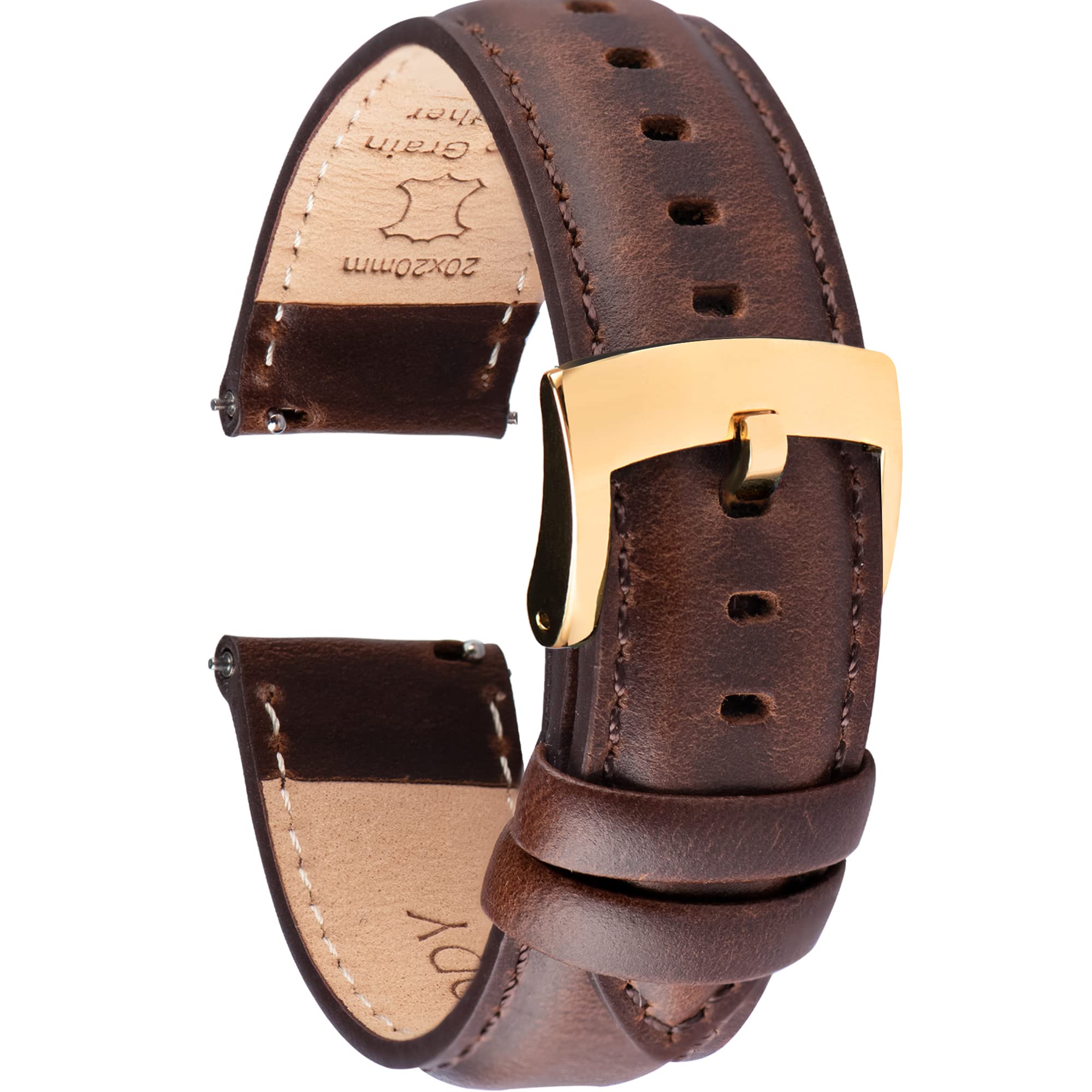 OTTOODYQuick Release Leather Watch Straps 18mm 20mm 22mm, Elegant Top Grain Leather Watch Bands Strap for Men and Women