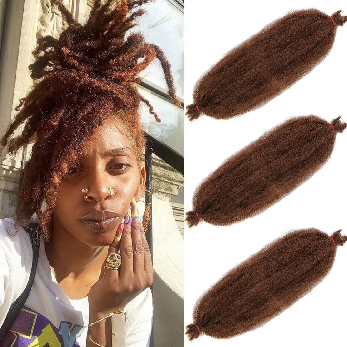 Leeven 16 Inch Springy Twist Hair for Afro Marley Locs 3 Packs Afro Kinky Curly Marley Braiding Hair Extensions Pre Separated Popping Spring Twist Crochet Hair for Distressed Locs /30#