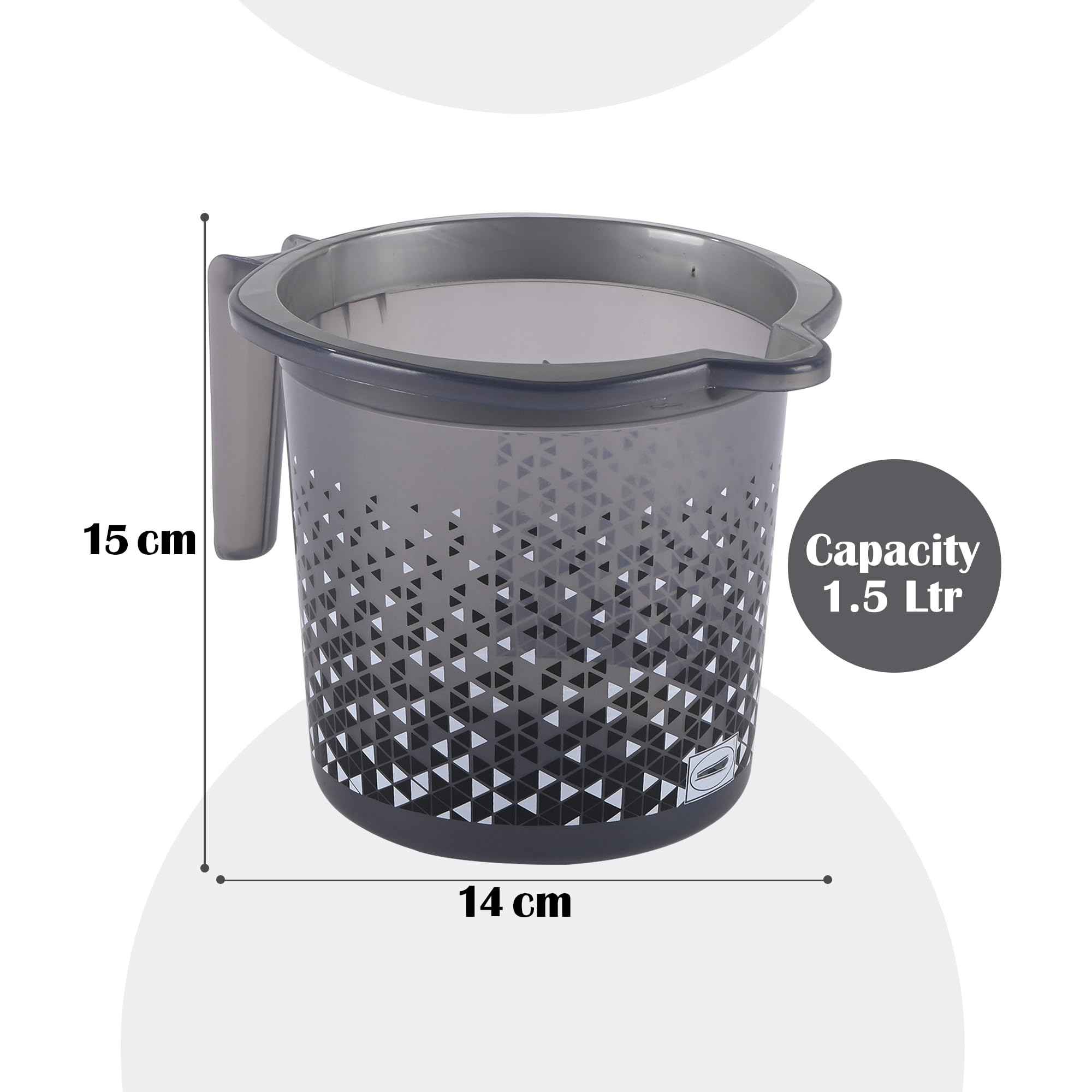 Kuber Industries Pack of 12 Multi-Functional 1.5 Liter Plastic Mug for Bathroom | Durable for Daily Use in Bathrooms | Lightweight Bathing Mug for Rinsing and Showering | Tinted Print - Black 1