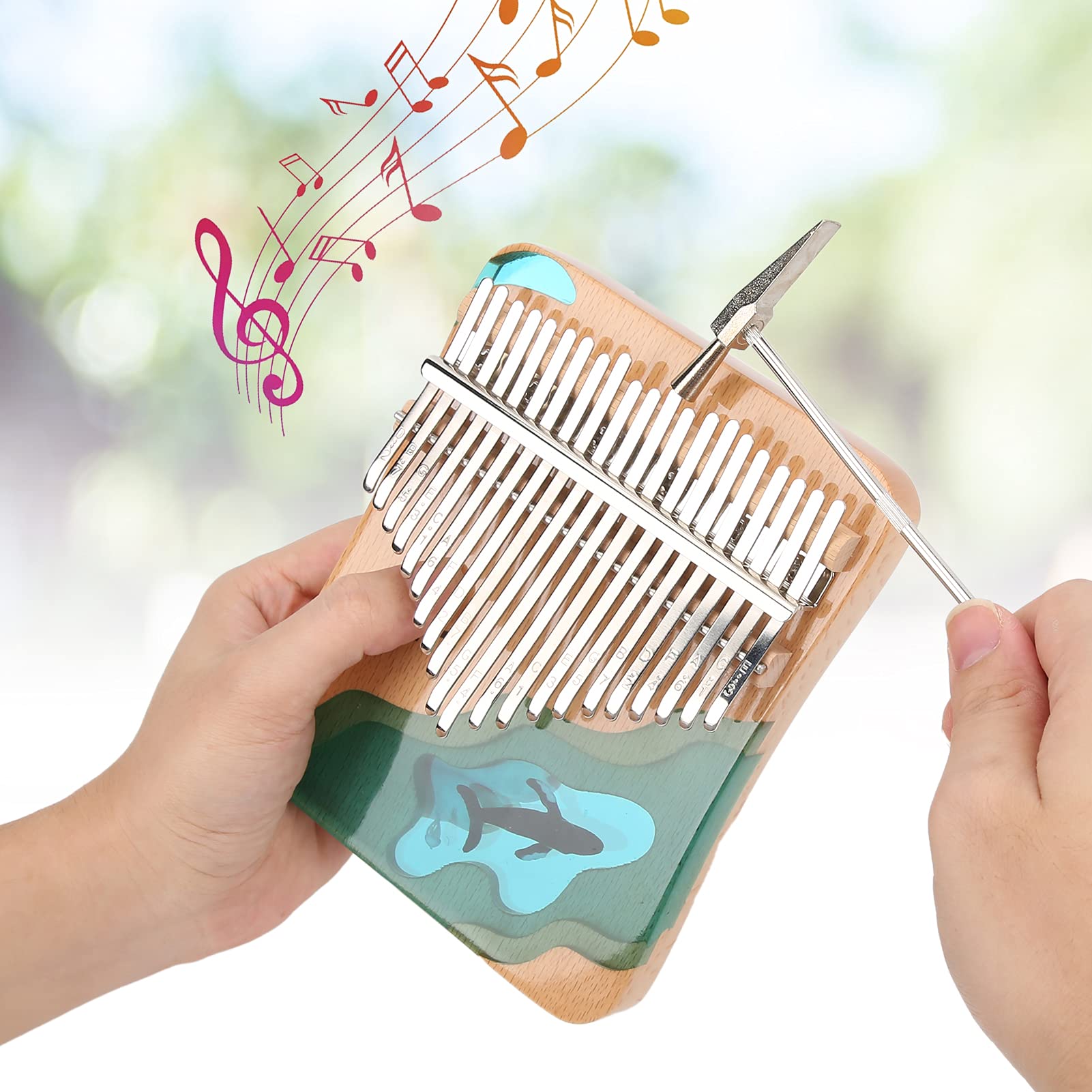Kalimba de pulgar de 17 teclas, instrumento portátil para dedos, kit con martillo de afinación. Regalo ideal.