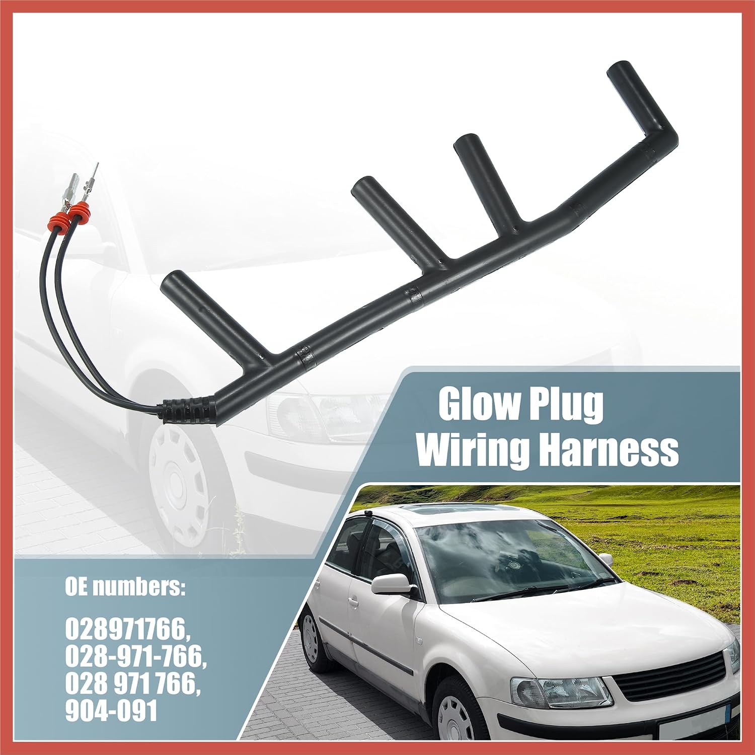 ACROPIX Glow Plug Wiring Harness with 2 Wires 028971766 for Volkswagen Beetle 1998-2003 for VW Golf Jetta 97-01 for VW Passat 1996-1997 Diesel 2 Male Terminal Rubber Boot Black Car Parts
