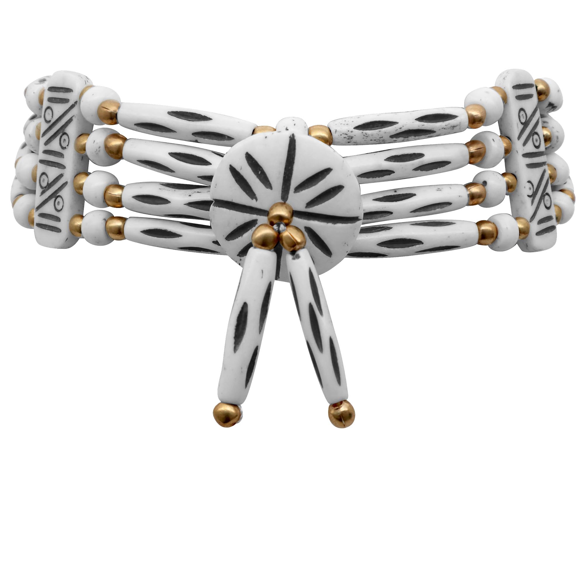 outROAR Gear American Indian Style Bone Choker Necklace, 4 Row White Speckled Traditional Hairpipe Beads, Unisex Adult