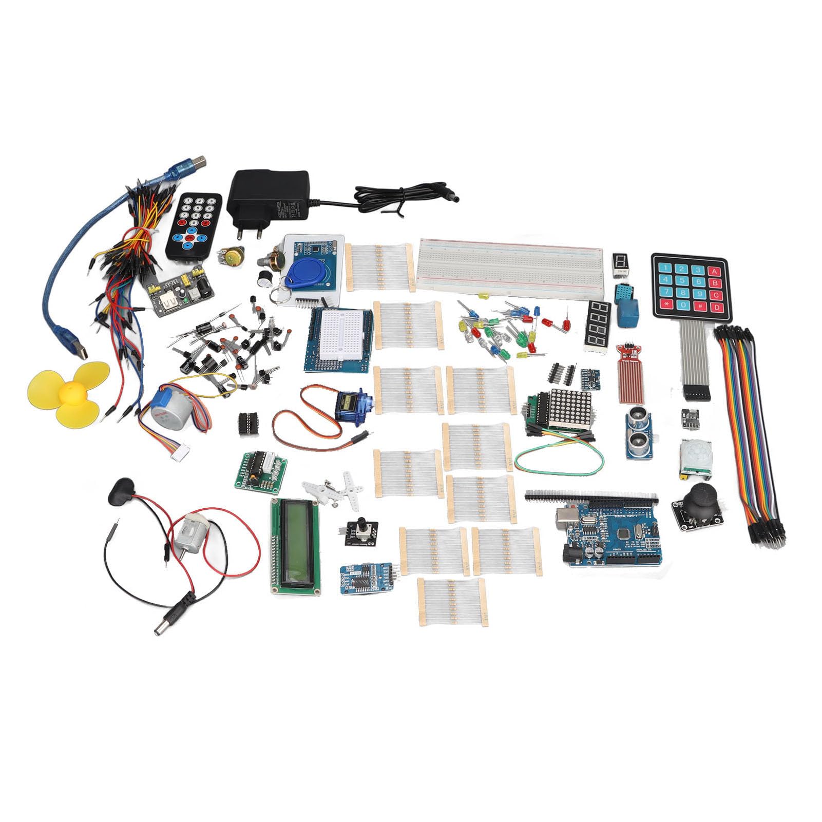 FTVOGUE Kit de Componentes Electrónicos Kit de Inicio de Electrónica de Plástico ABS con Placa de Pruebas Juego de Sensores de Resistencia de Condensador LED Colorido para Proyectos de Aprendizaje