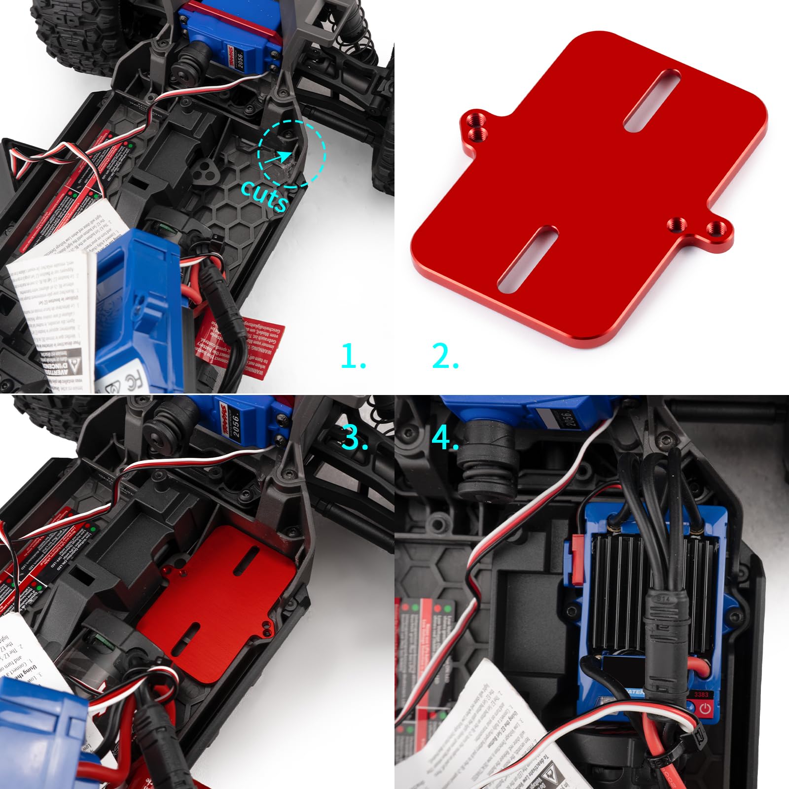 BRKRC Aluminum Electronic Mount Plate ESC Receiver Tray for Tra-xxas 1/16 Mini Maxx 4WD RTR Brushless Monster Truck RC Car Upgrades (Red)