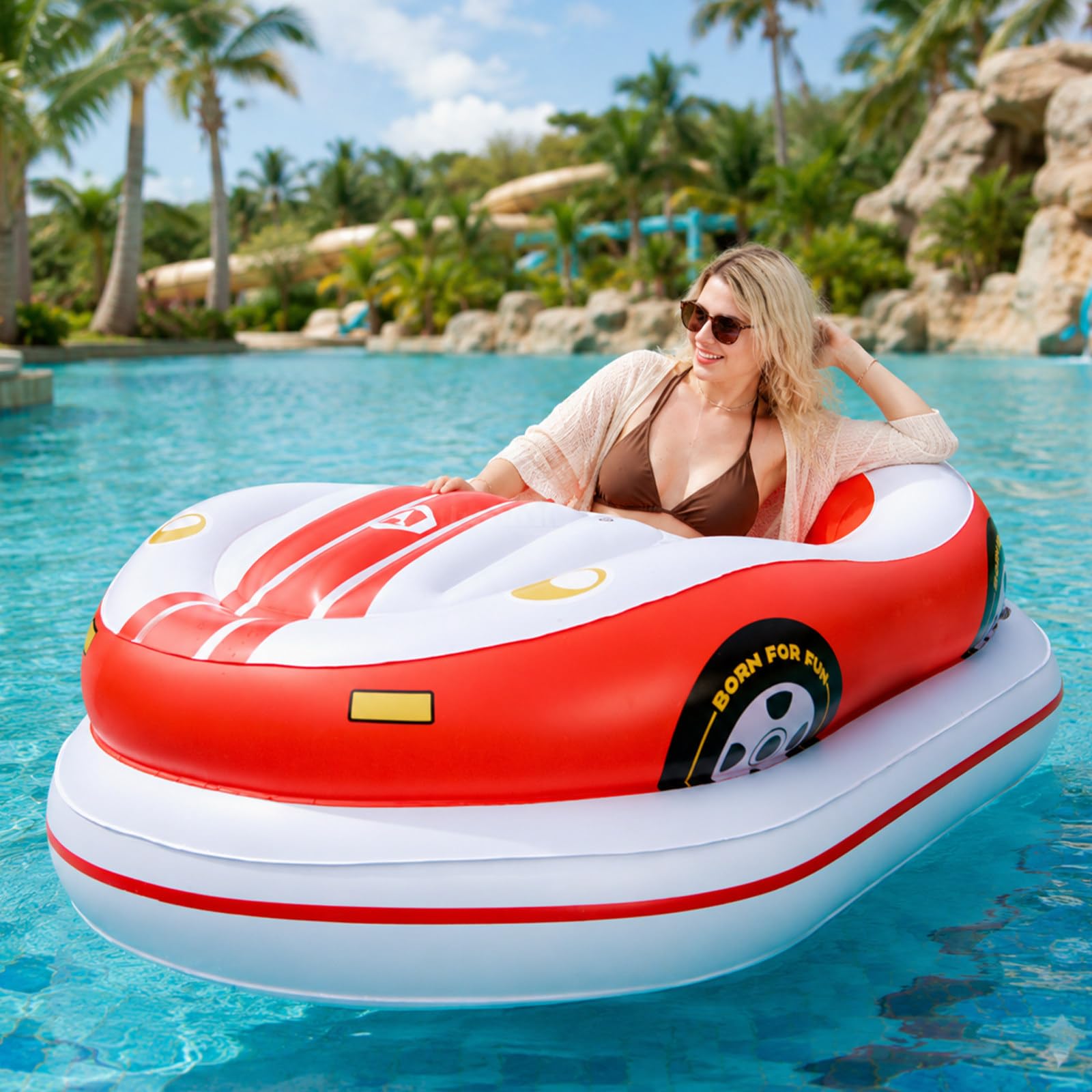 pealiritansemen Inflatable Motorized Pool Float, Electric Pool Lounger for Adults with 46W Omnidirectional Thruster, 360° Joystick Control, 265 lb Support for Pool Parties and Lakes Red