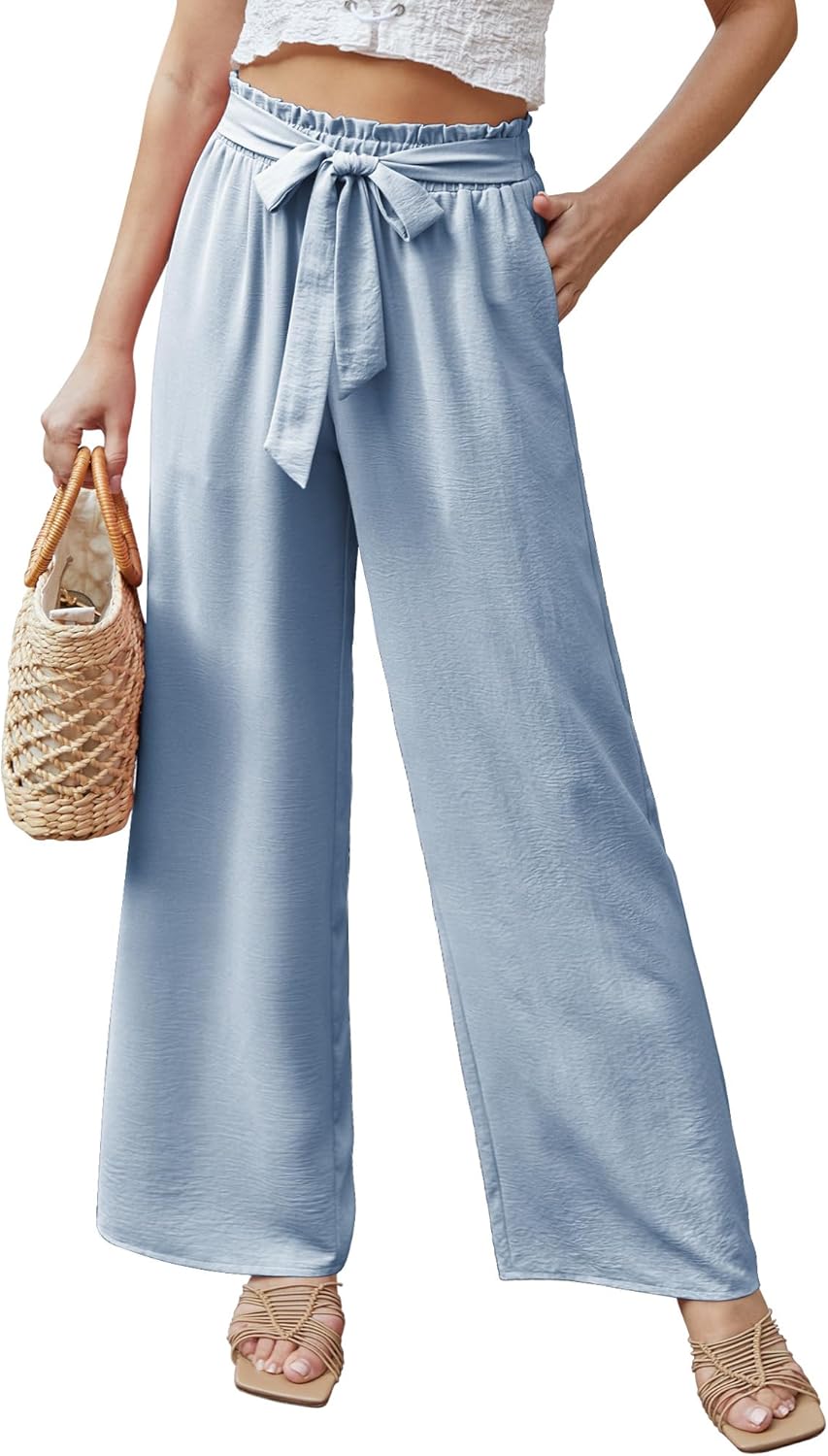 Feiersi Women Casual Wide Leg Pants High Waisted Business Work Casual Pants Loose Flowy Beach Palazzo Pants - Image 2