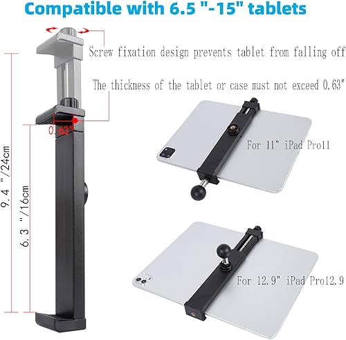 Miniatura 5 de Soporte para tablet iPad Pro de 12.9 pulgadas con base de doble ventosa para parabrisas de camión, automóvil, brazo de aluminio resistente, soporte