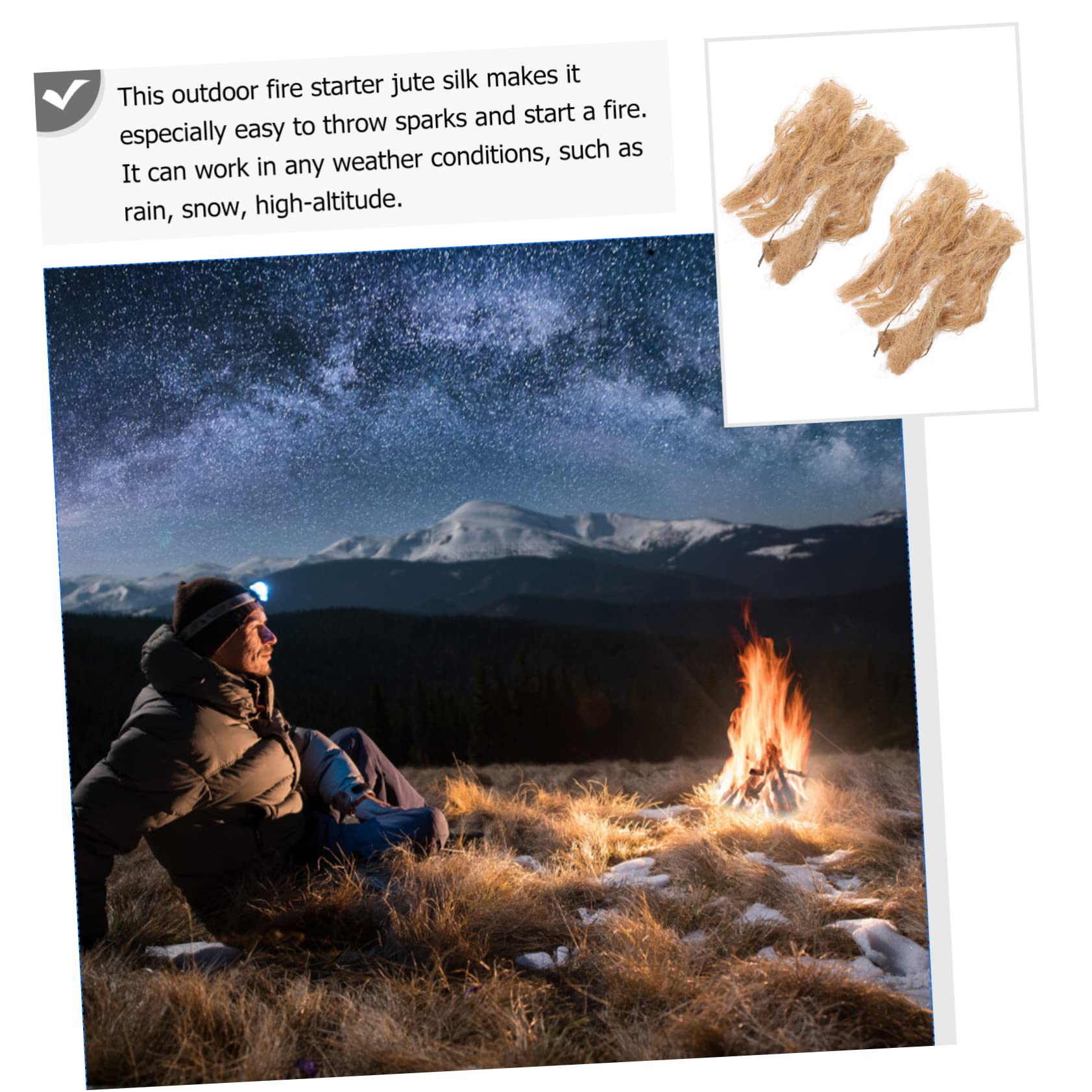 BESPORTBLE 6packs Camping Fire Starter Tools Natural Jute Silk Lighters for Outdoor Survival for BBQ Hiking Fishing and Family Adventures Weather-Resistant and Easy to Use