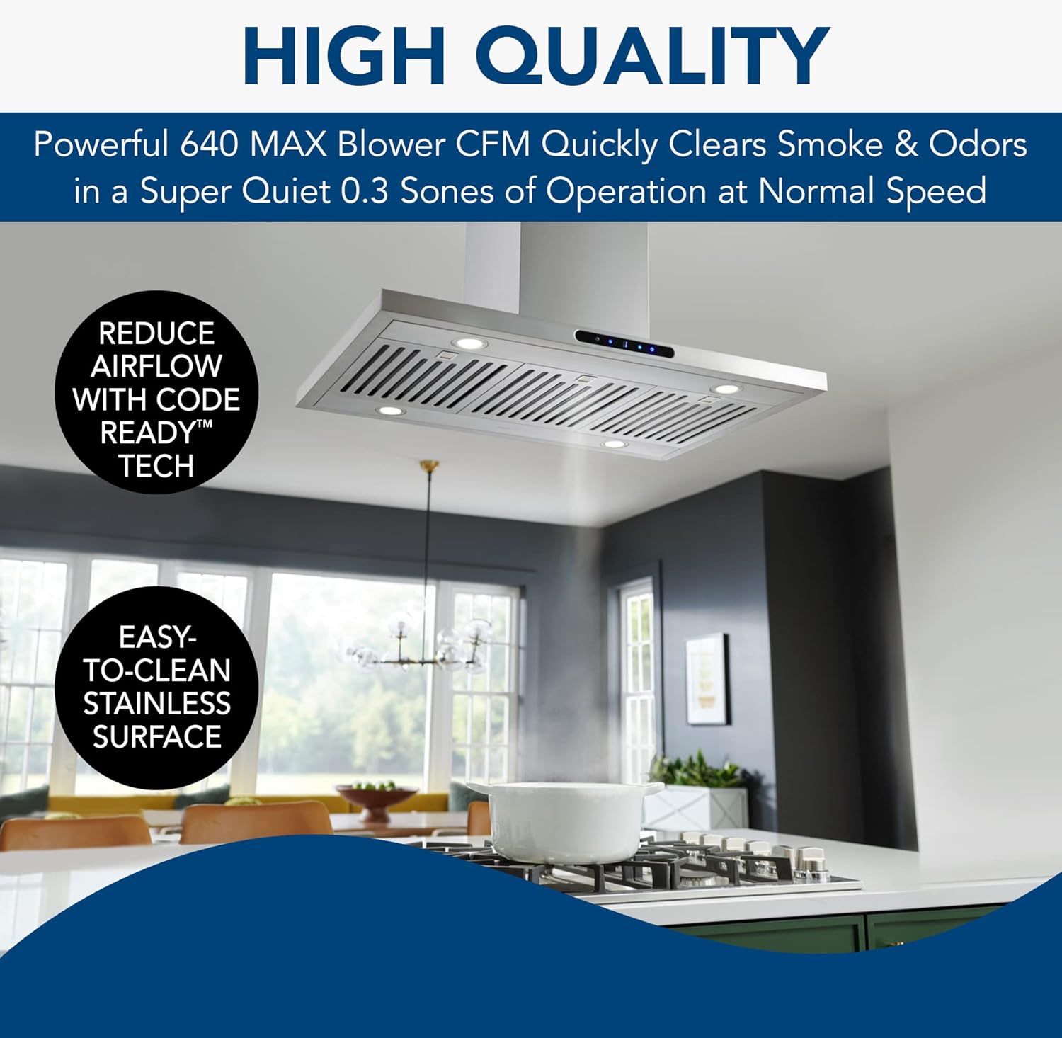 Broan 36" Stainless Steel Convertible Island Range Hood with LED Lighting