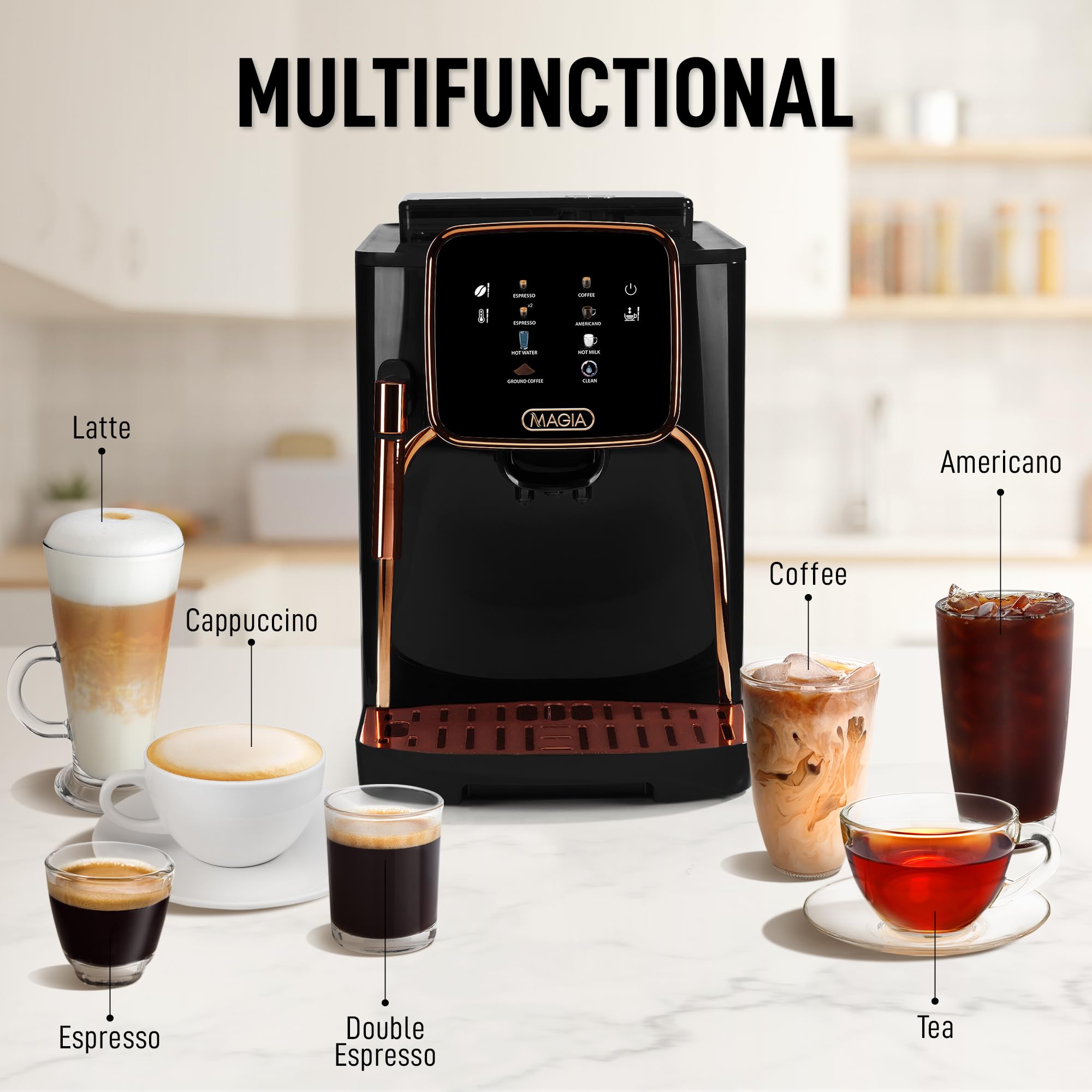 Zulay Kitchen Magia Clasica - Máquina de café espresso totalmente automática con molinillo - Cafetera con visualización táctil con operación de un solo toque, sistema de espuma de leche para leche,
