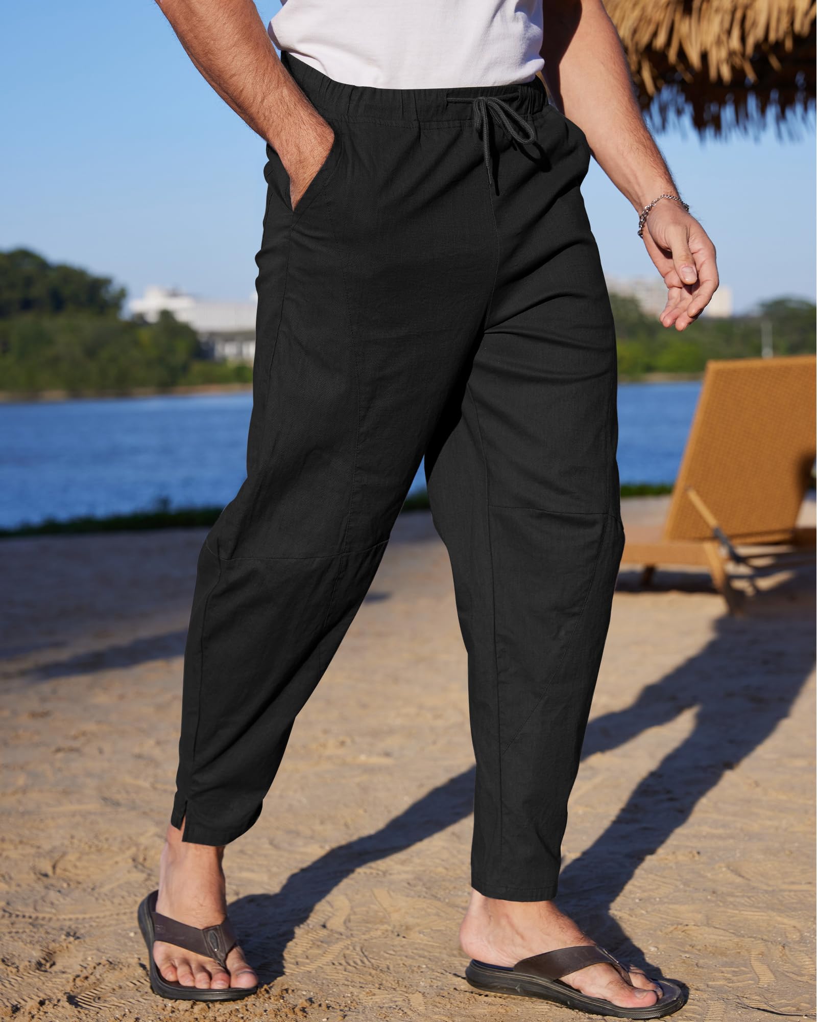 YAOBAOLE Pantalon Homme Lin Et Coton Pantalon Toile Été Pantalons Detente Yoga Léger Regular Taille Elastique