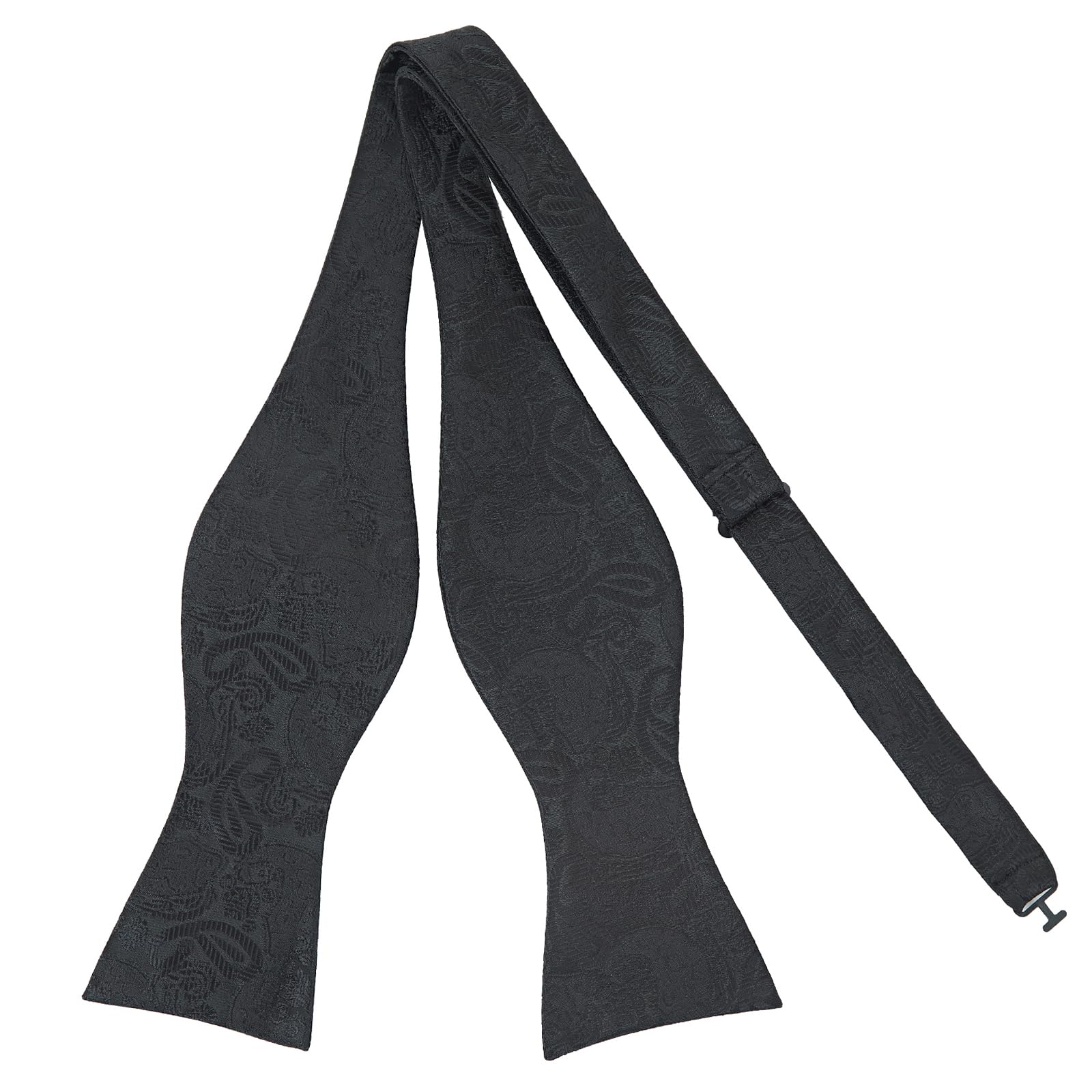 Pensee Men's Classic Black Paisley Self Bow Tie Woven Silk Bow Ties