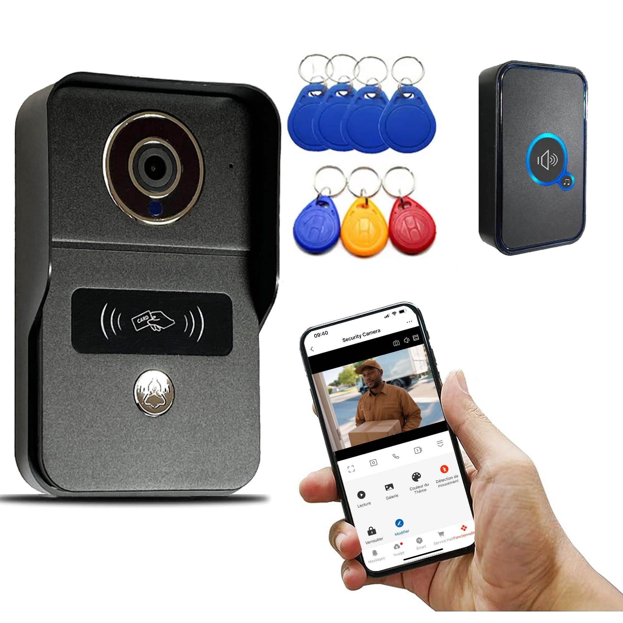 KONX Portier Video KW02C V4 2MP 1080p Tuya interphone WiFi RJ45 POE, Relais Portail, Badge RFID (Noir)