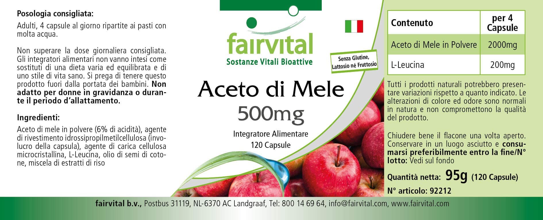 fairvital Apfelessig Kapseln, 120 Kapseln, 500mg Apfelessig pro Kapsel,VEGAN, HOCHDOSIERT (Packung mit 2)
