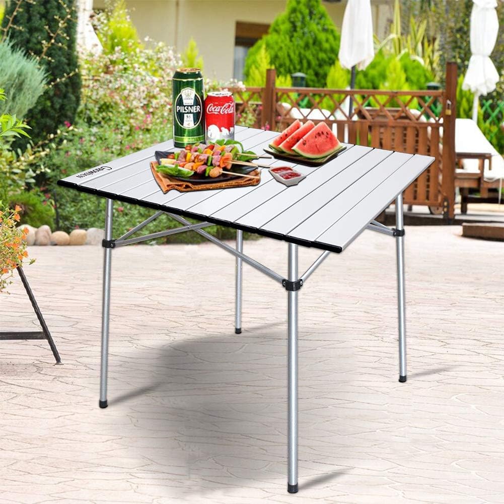 Growsun Folding Camping Table, Portable Aluminum Lightweight Square Camp Table w/Carry Bag for Outdoor and Indoor