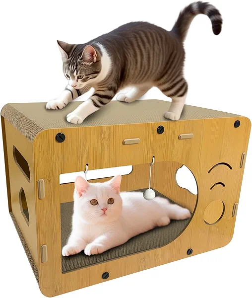 WRBTA cat scratchers for Indoor, Large Size, Furniture-Protecting Scratch Pad with Cat Bed, Cat House-Shaped Design.cat Toys.cat Scratching Post.cat Scratching Board