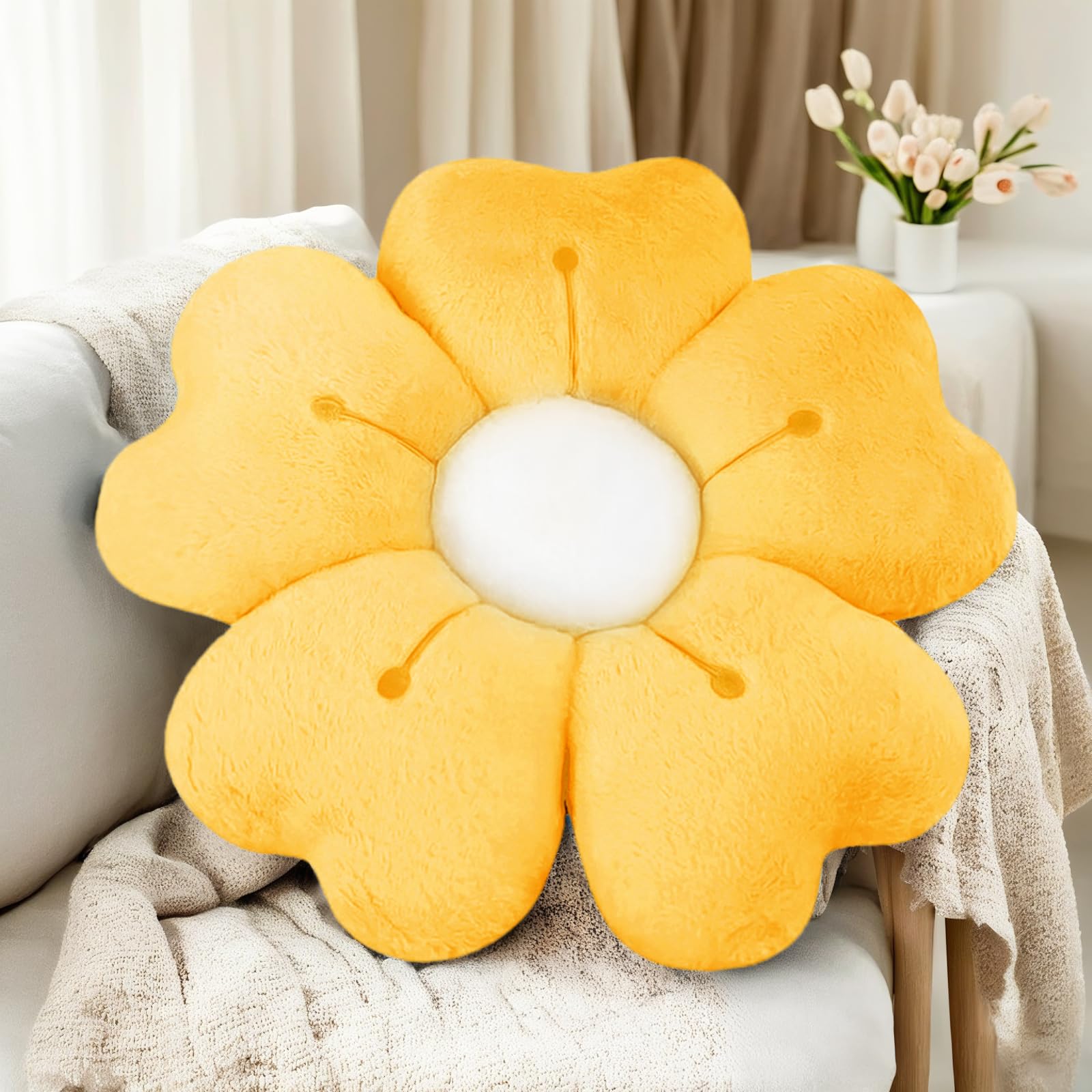 Cuscini di Fiori Fiore, 50cm, Cuscino decorativo a forma fiore carino, Cuscino decorativo per la casa,Cuscino da pavimento fiore (Giallo)