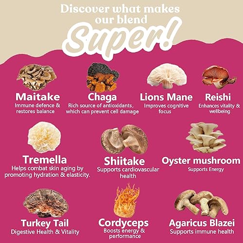 Miniatura 2 de Café de hongos con colágeno, 10 extractos de hongos en polvo, mezcla de melena de león, suplementos cerebrales con café instantáneo para energía,