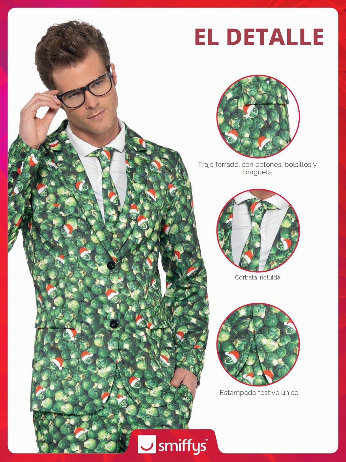 Smiffys Traje de coles de Bruselas, verde con chaqueta, pantalones y corbata, trajes destacados, disfraces de Navidad