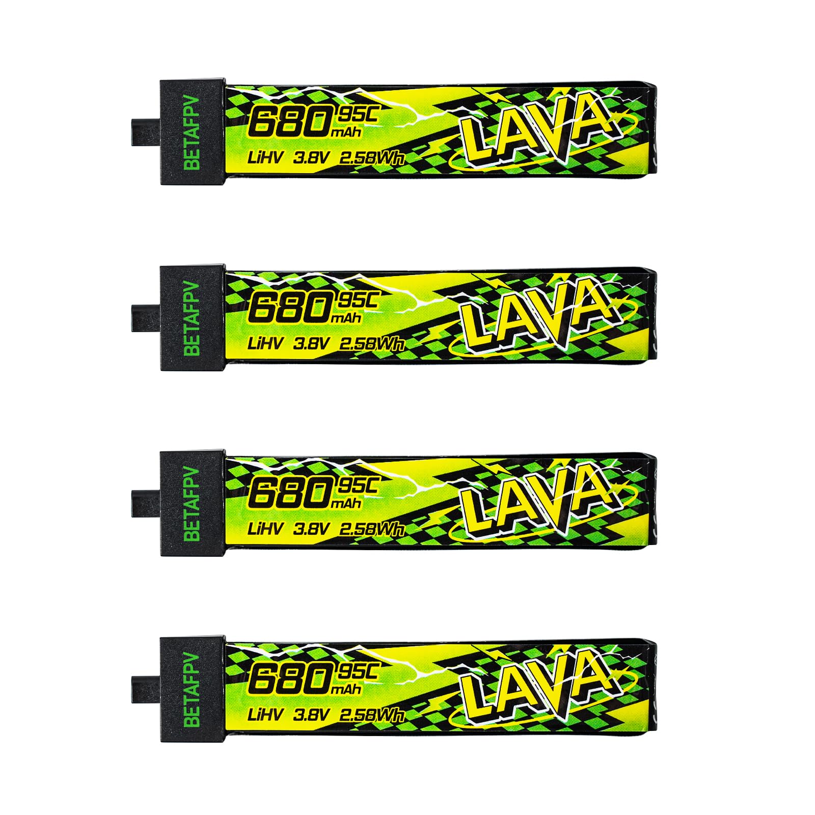 BETAFPV 4pcs Lava II 1S 680mAh Battery 3.8V 95C LiHV Lipo with BT2.0 Connector Compatible with Micro Whoop Drone Quadcopter Like Air75, Meteor75 Pro 1S Brushless Quad