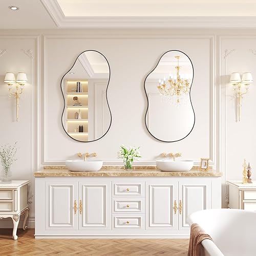 Miniatura 2 de WEER Espejo de arco tradicional de 20 x 32 pulgadas, espejo de baño antiguo con marco negro, espejo de baño vintage negro para pared, vidrio