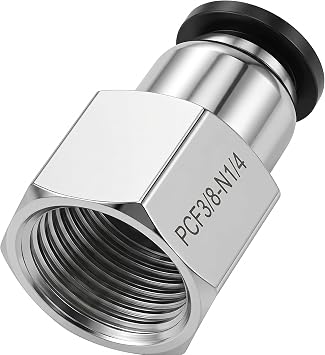 Utah Pneumatic 1/4" FNPT x 3/8" OD Push to Connect Straight Female Connector, Nickel-Plated Brass Pneumatic Air Line Fitting, 10 Pack, UP-PCF3/8-N1/4