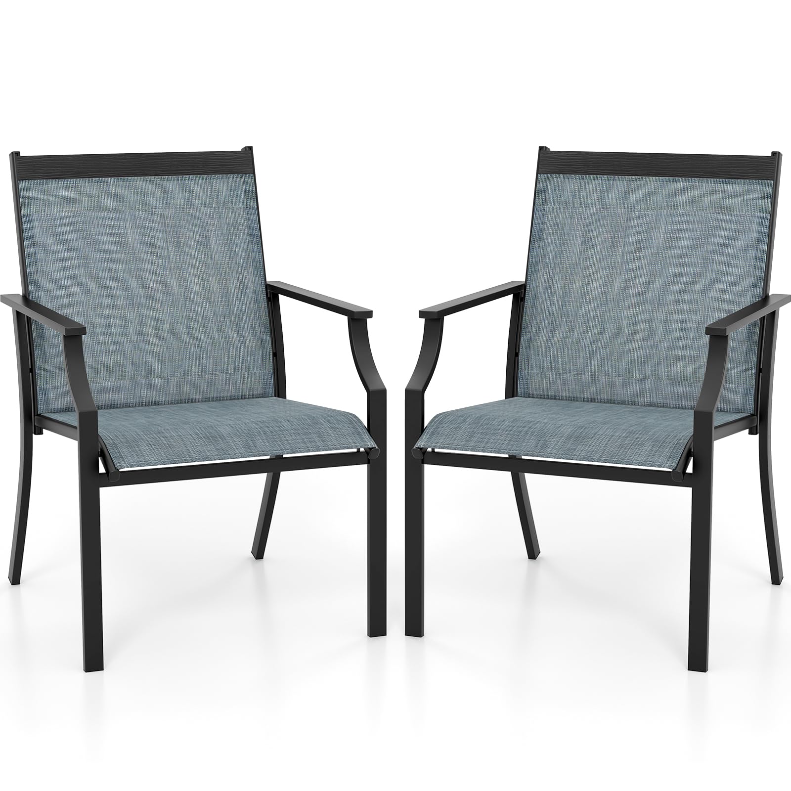 Chaise toutes saisons résistante aux intempéries : lot de 2 sièges de jardin bleus