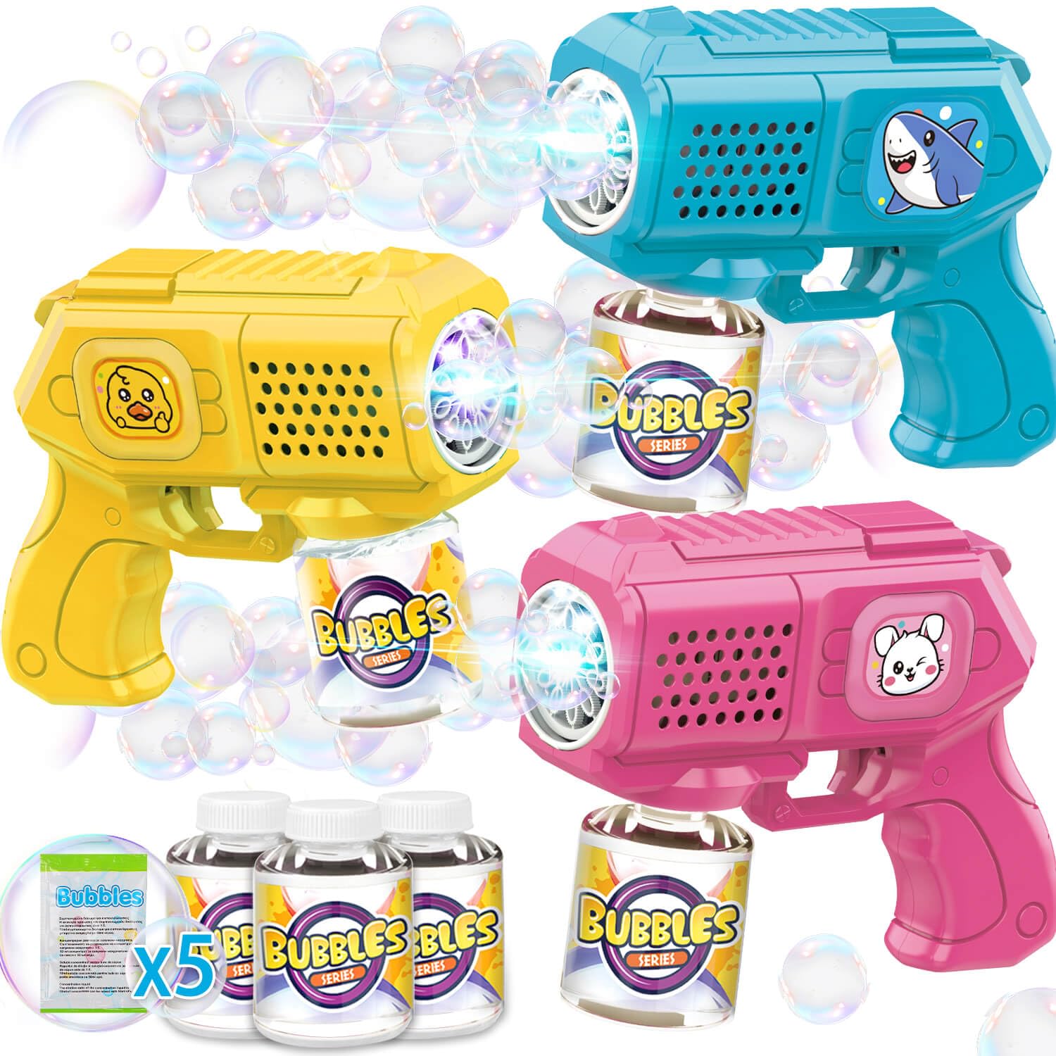 Beria 3 Pcs Bubble Gun Toy for Kids 3-8 Year Old: Bubble Machine for Kids Bubble Makers Gifts for Age 3 4 5 6 7 8 Years Old Kid Birthday Presents Bubbles for Kid Sensory Toys Parties Outdoor Wedding