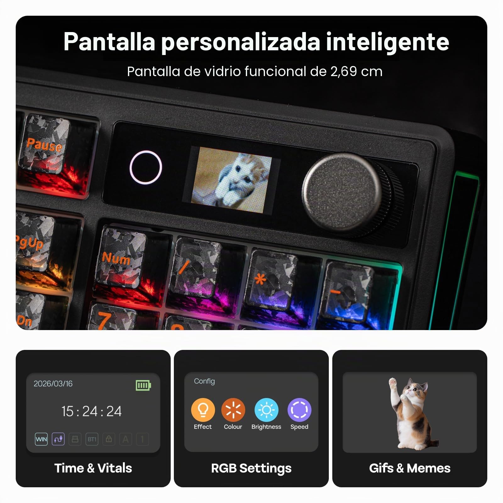 EPOMAKER TH108 V2 Pro Teclado Gaming Mecánico de Tamaño Completo con Pantalla y Perilla, 10000mAh, BT/2.4Ghz, Teclas PBT, Modificador de Mac, Hot Swap, RGB,Gasket,para Mac/PC (Negro, Creamy Jade) | Perilla, 10000mAh, BT/2.4Ghz, Teclas PBT, Modificador de