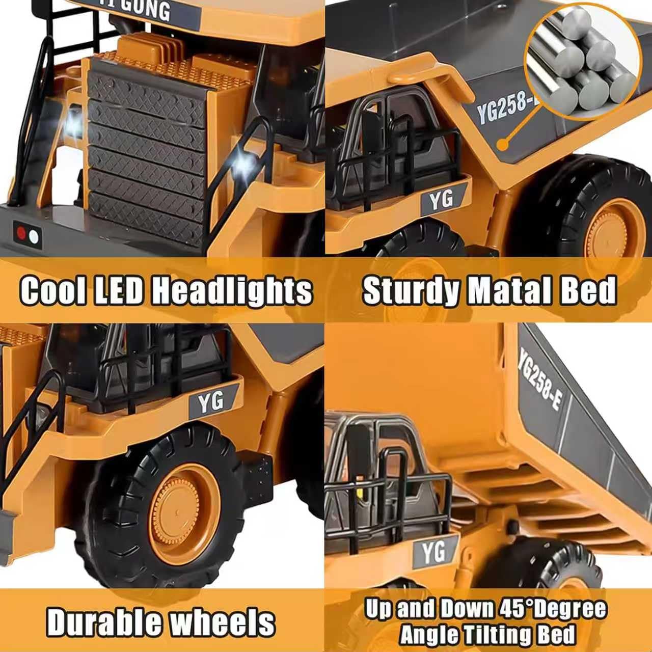 ADTHLIER Remote Control Dump Truck RC 1/16 Fully Functional Engineering Vehicle, 9 Channel Dump Truck Toy 2.4Ghz with Lights and Sounds, for Kids Aged 6, 7, 8, 9, 10, 11 and Up 3