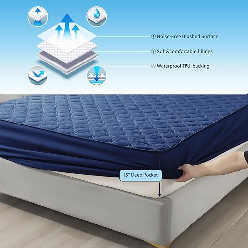 Miniatura 3 de Protector de colchón impermeable  Protector de colchón tamaño Queen silencioso y estilo sábana bajera  Protección de cama matrimonial para niños,