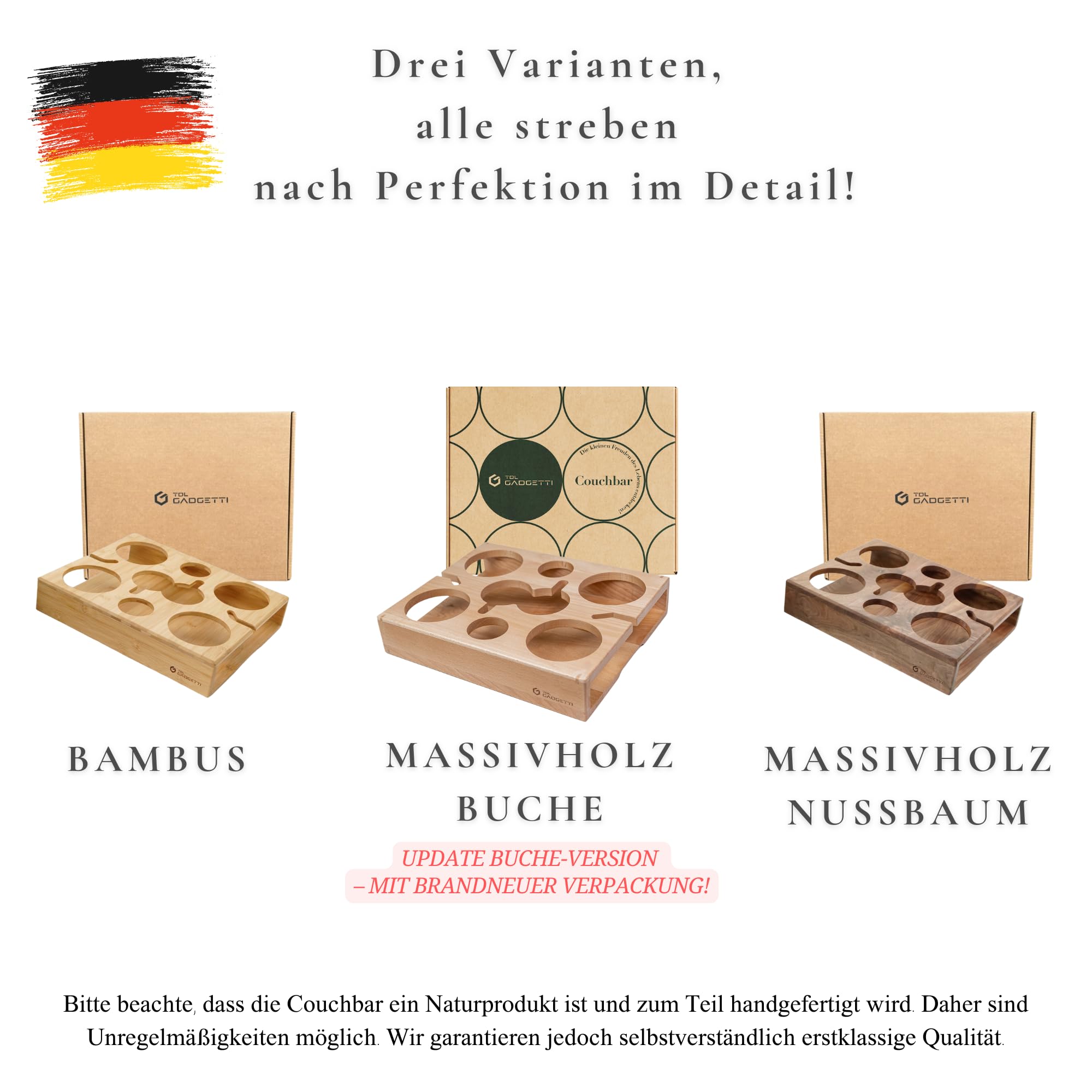 Couchbar Snackbox (100% Echtholz): Premium All-in-One Snackbar aus edlem Buchenholz, meisterhafter Handwerkskunst und einzigartigem Design – Perfekt für Familien und Genießer.
