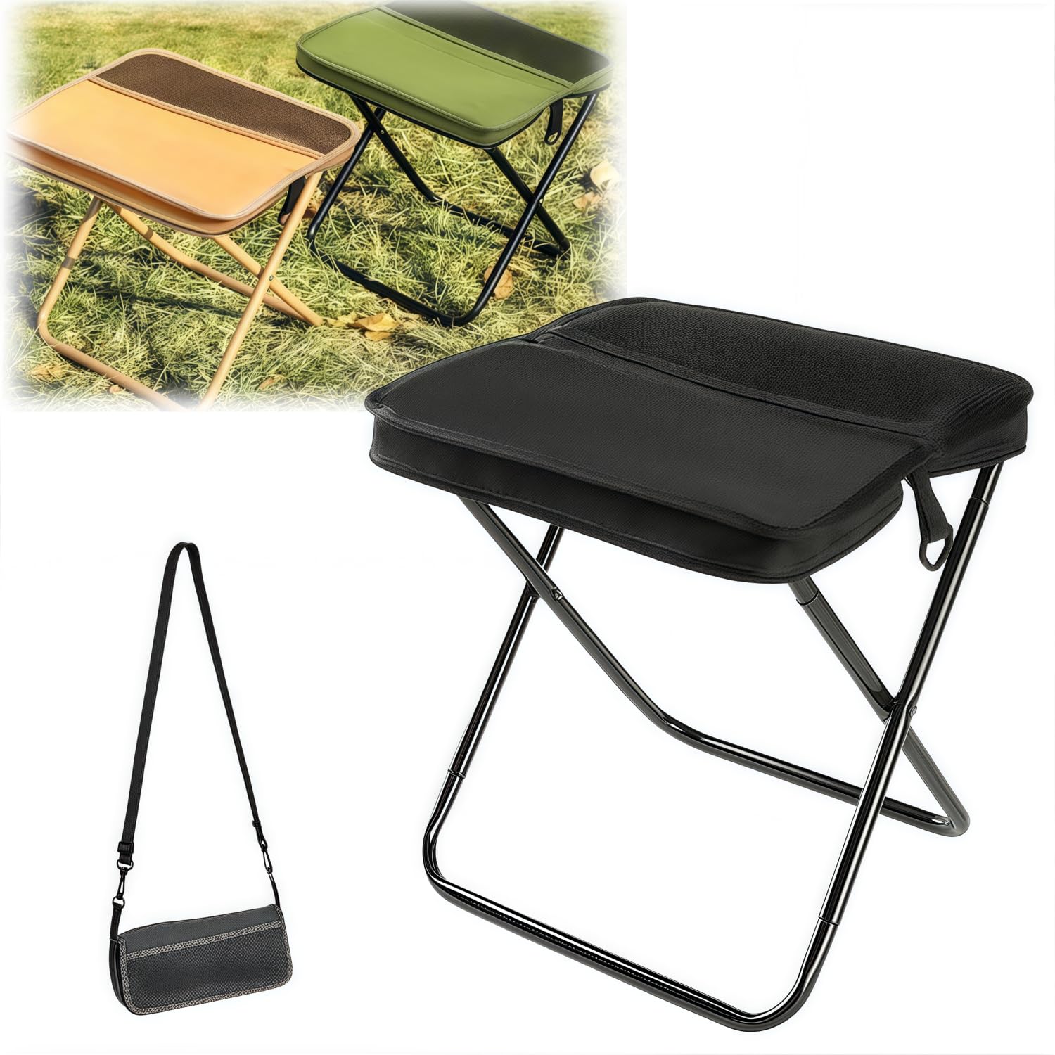 Camping Foot Rest,Foldable Stool,2025 New Portable Stools for Adults,Used for Hiking and Fishing, with Handbag. (Black)