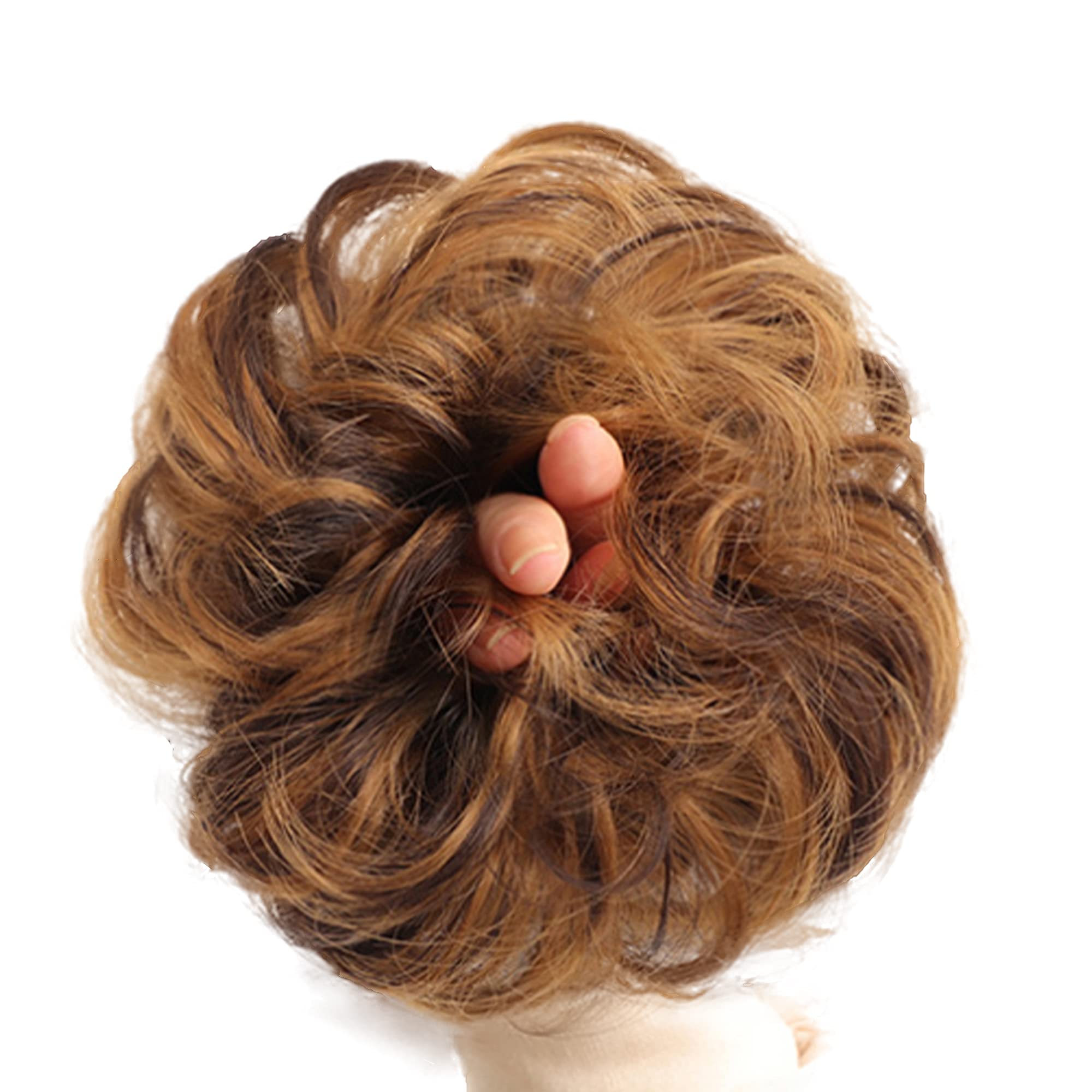 DIGAO 1PCS Messy Hair Bun Hair Scrunchies Extension Curly Wavy Messy Synthetic Chignon for women Updo Hairpiece Donut Wavy Synthetic Chignon (6AH27#)