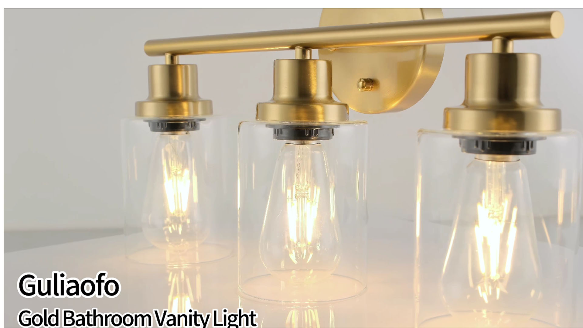 Image of 3-Light Brushed Gold Vanity Lights, E26 Modern Bathroom Light Fixtures with Clear Glass Shade, Wall Lamps for Mirror Kitchen Hallway Cabinet Living Room Sconces Lights