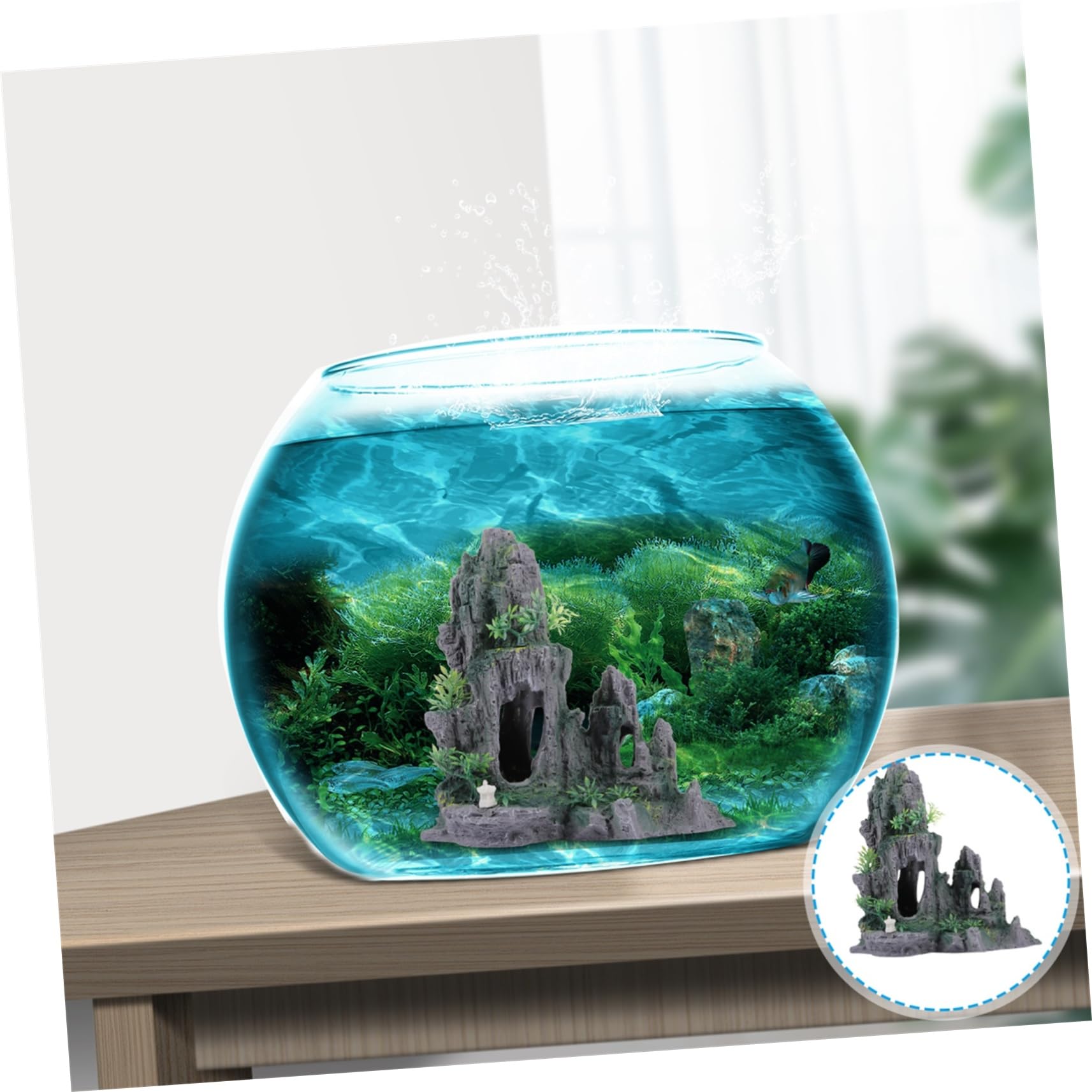 minkissy Adorno para Acuario de Resina Diseño de Roca Artificial Estilo Chino, Decorativo y Fácil de Mantener para Acuarios y Peceras Hogar