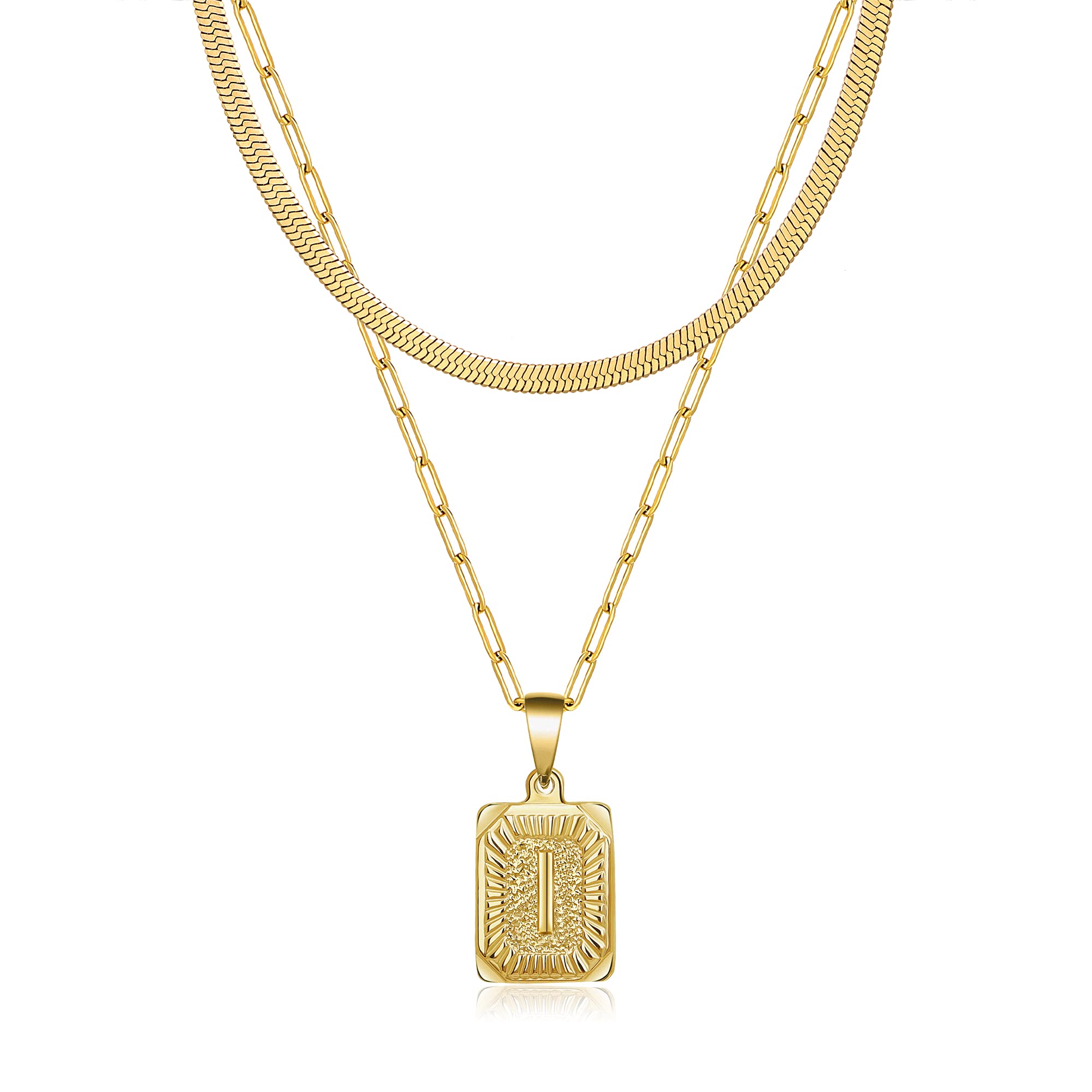 Joycuff 18K Real Gold Initial Letter Pendant Necklace Personalized 26 Alhpabets Jewelry for Women Men Teenage Sister Mom Daughter Best Friend Bridesmaid Brother Rectangle Stainless Steel Box Chain