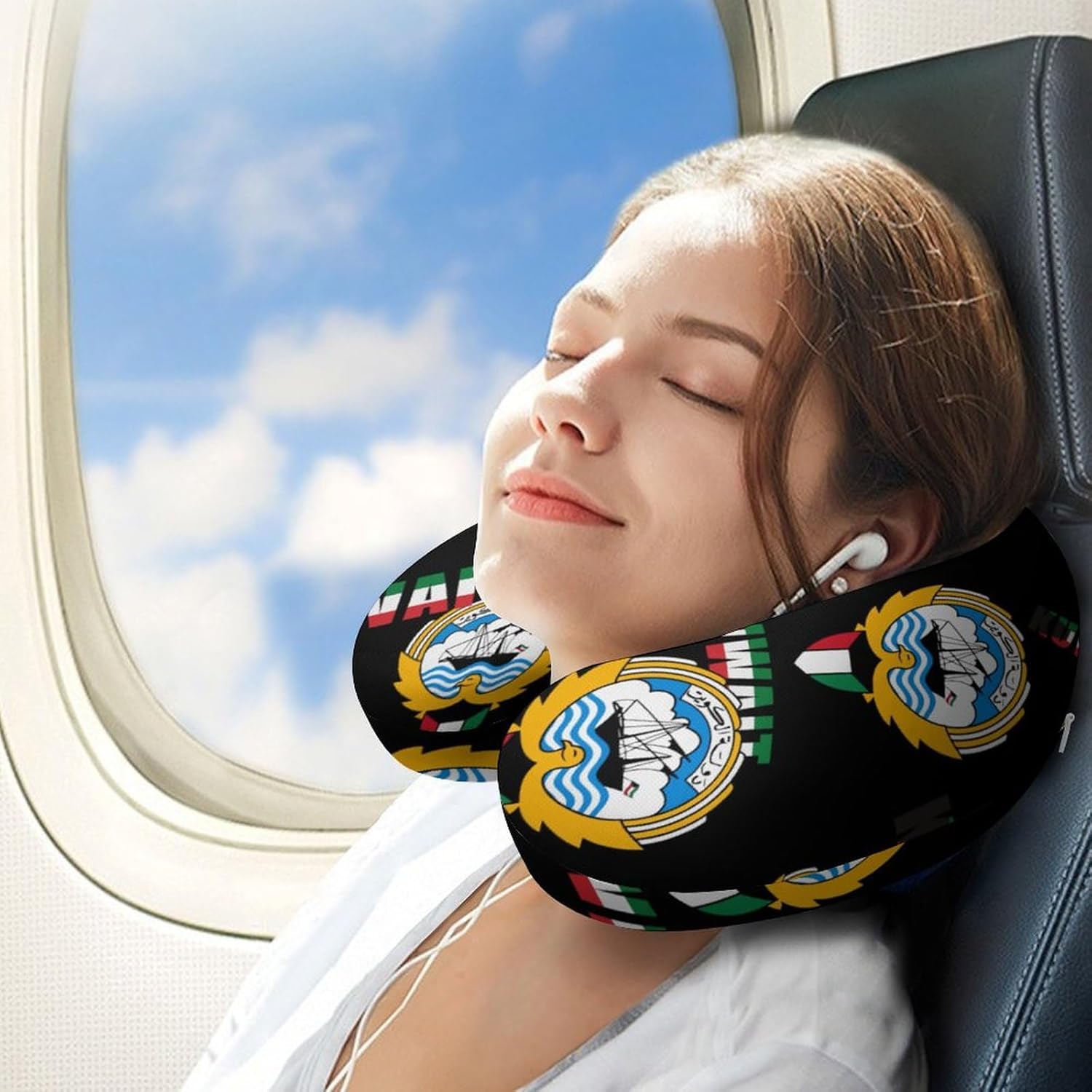 Kuwait Flag Kuwaiti National Emblem Memory Foam Pillows U Shaped Travel Neck Pillow