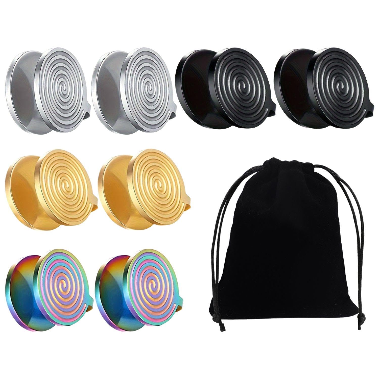 YSDYY 4 Pairs of Round Ear Clips and 1 Piece Storage Bag, Creative Ear Clips, Fashionable and Personalized Earrings, Stainless Steel Clip Earrings